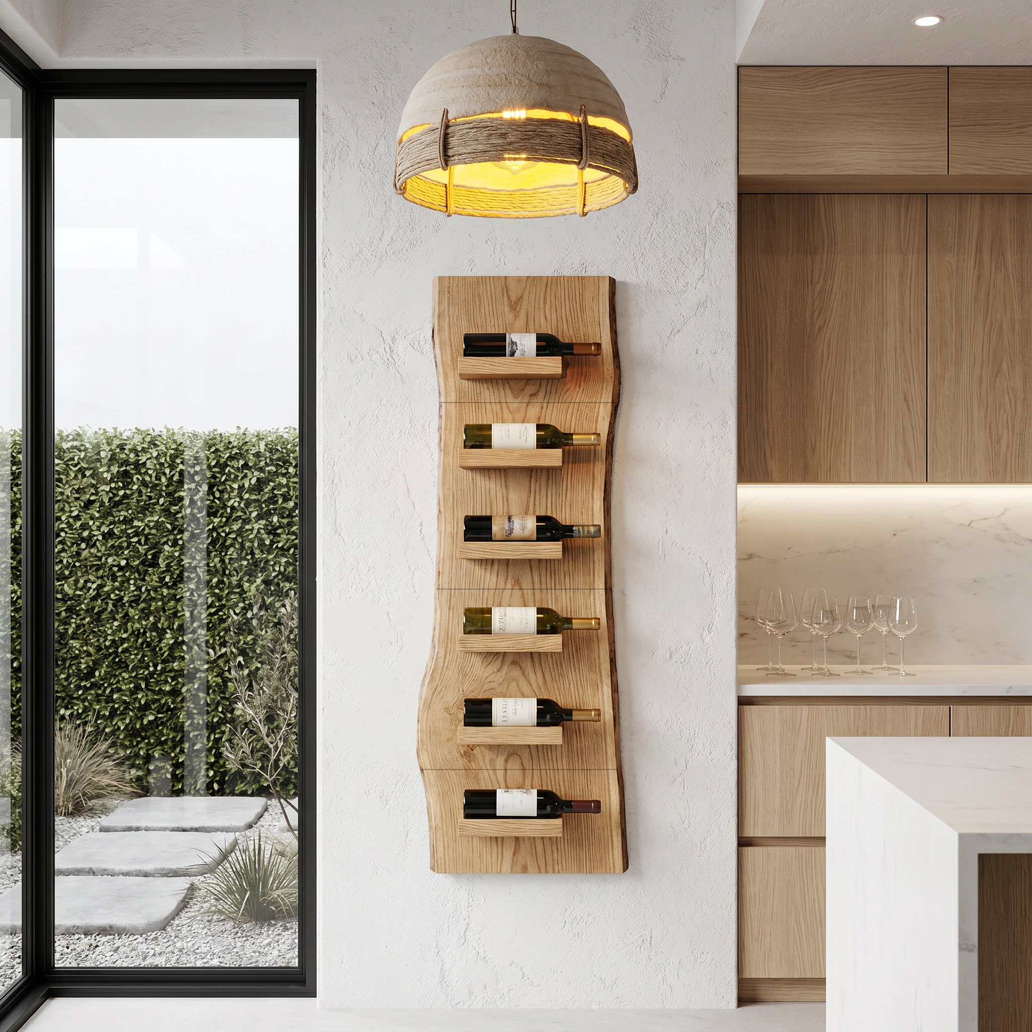 Rustic Wall Mounted Wine Rack With Vertical Wooden Storage Shelves For Kitchen And Dining Room SINLHAWR027