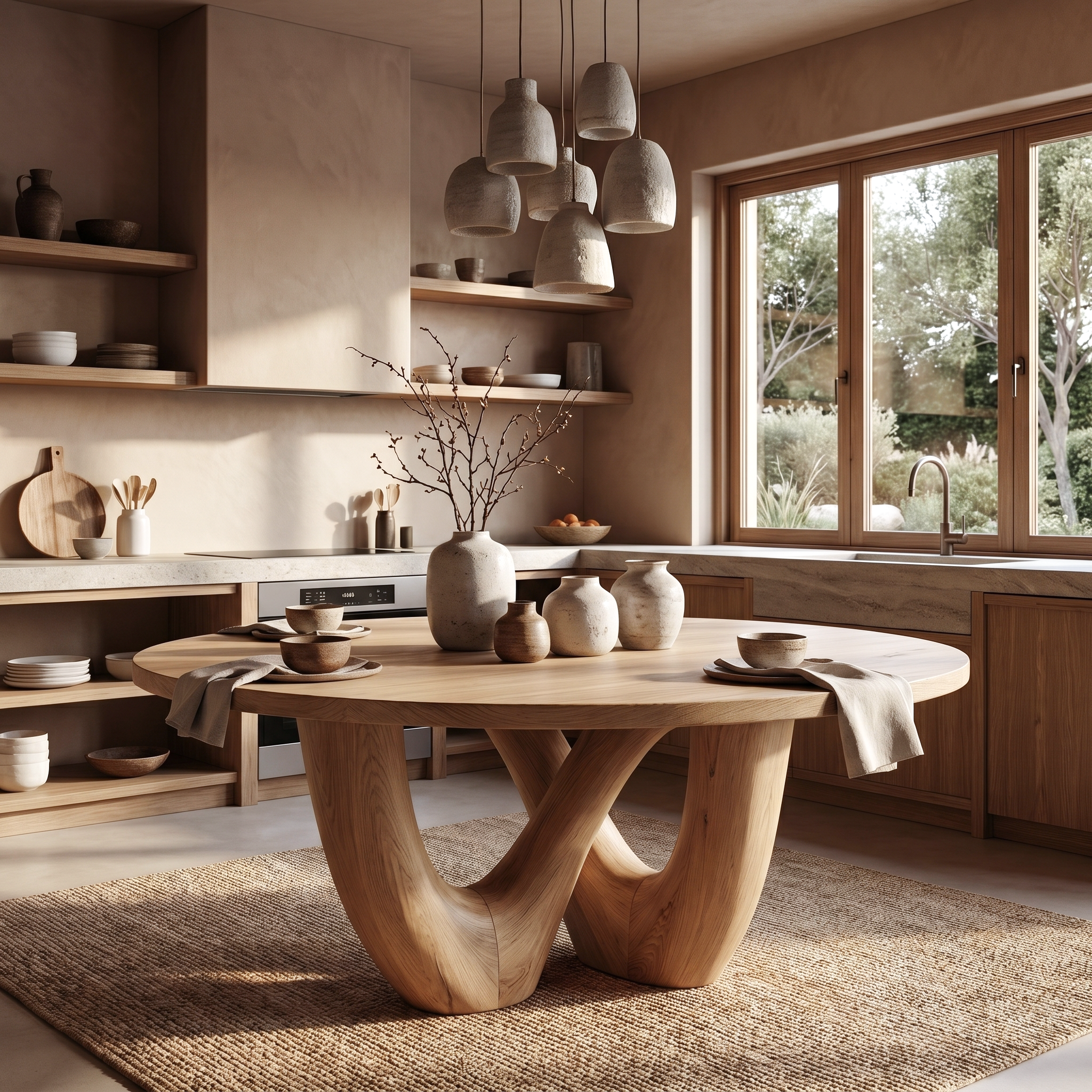 Sculptural Double Curved Base Dining Table For Dining Room And Kitchen SINLHADT184