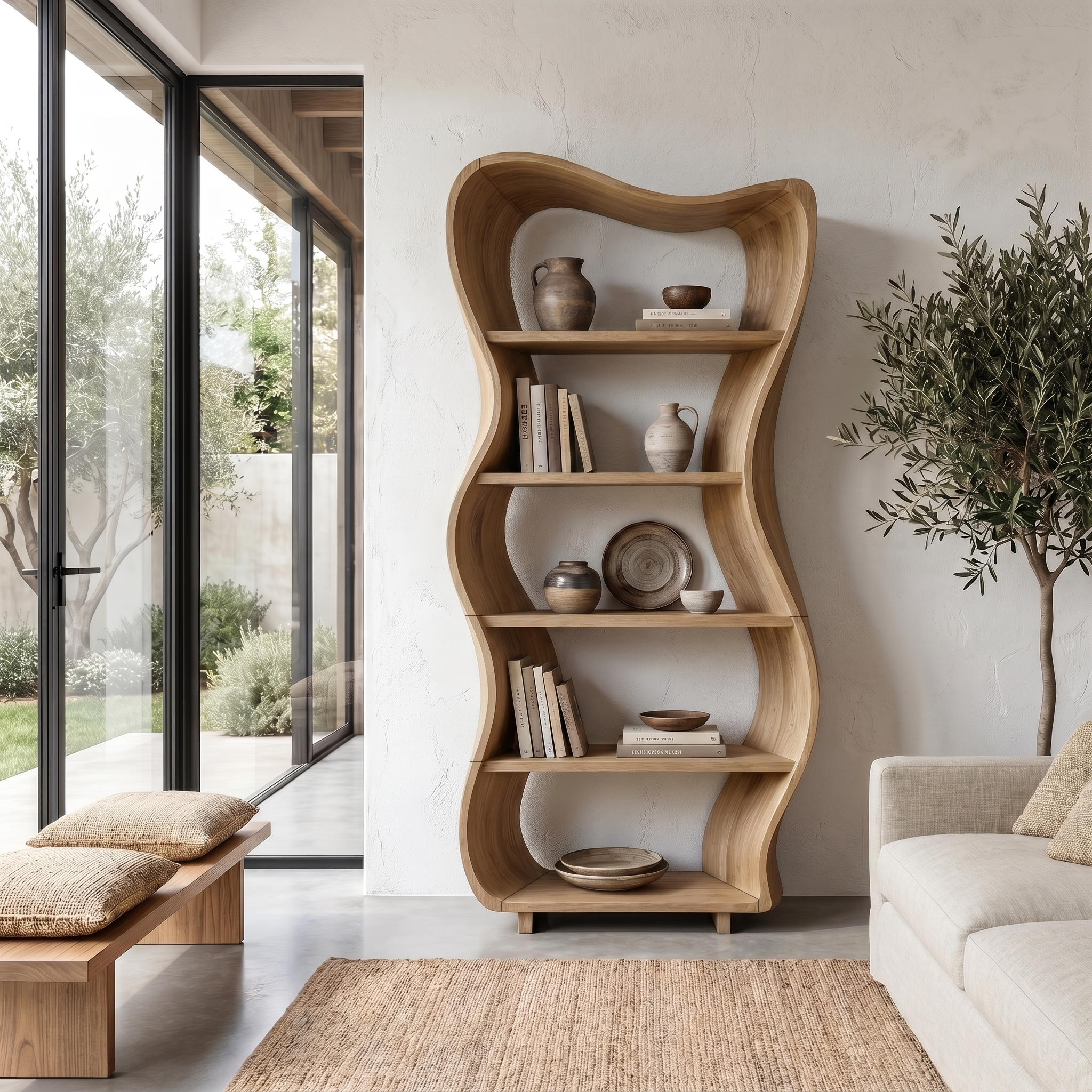 Sculptural Tree Shelf With Organic Wood Design For Living Room And Reading Corner SINLHABS040