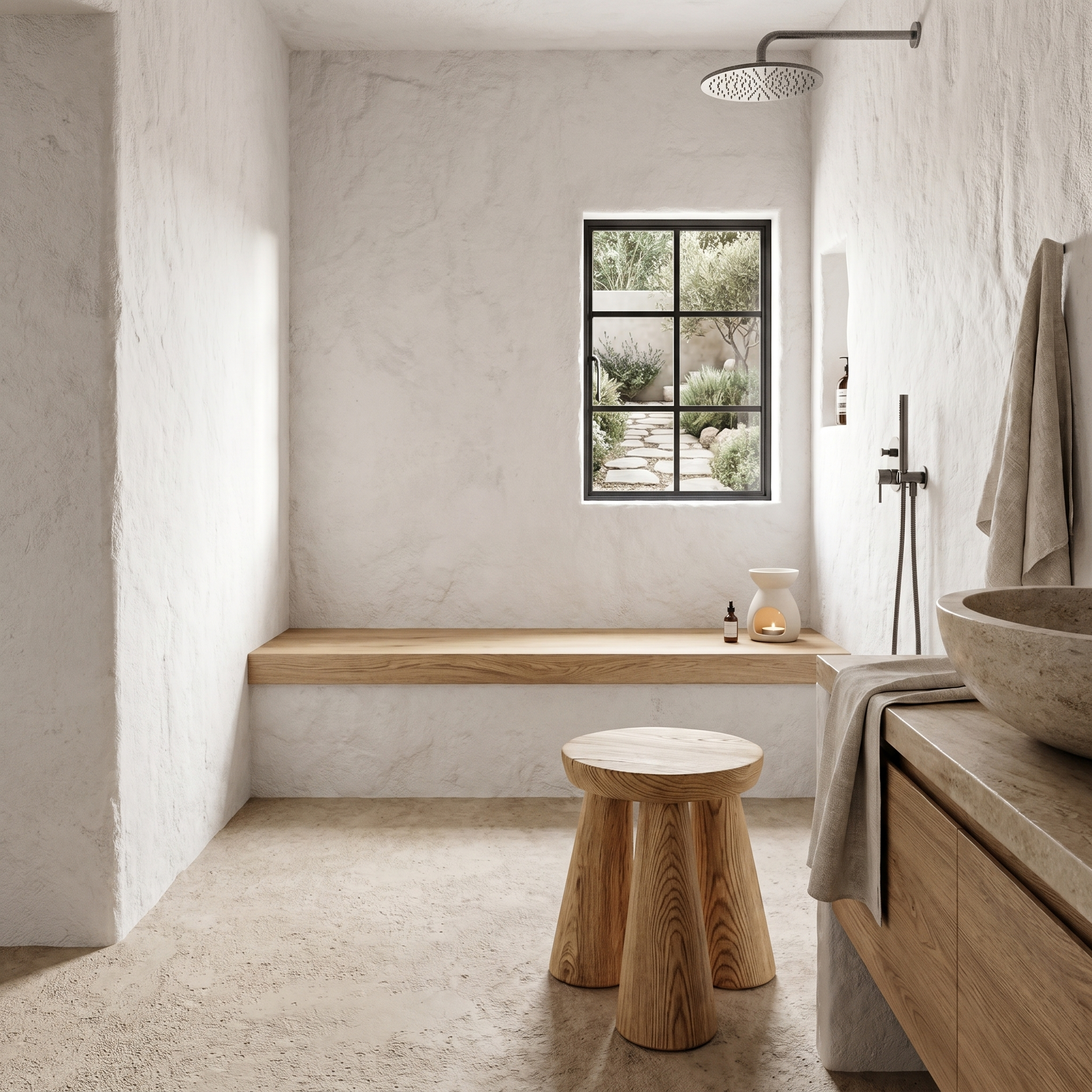 Rustic Bathroom Stool With Handcrafted Solid Wood Design For Bathroom SINLHAWS007