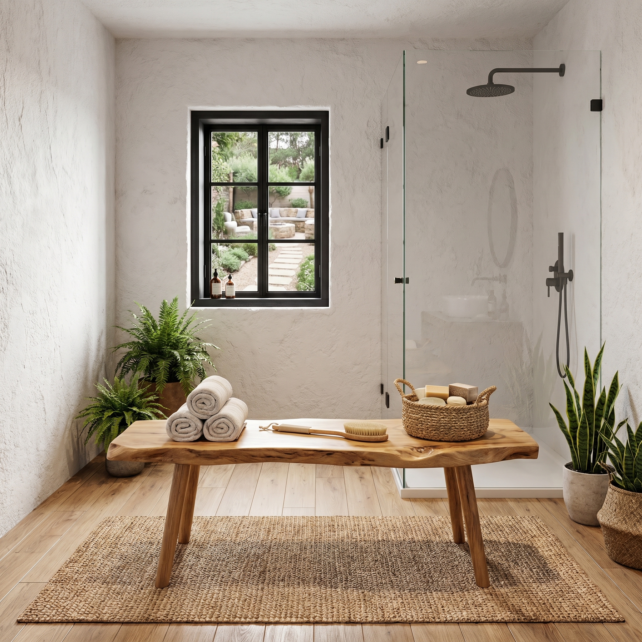 Rustic Shower Bench With Solid Wood Construction For Bathroom SINLHARS122