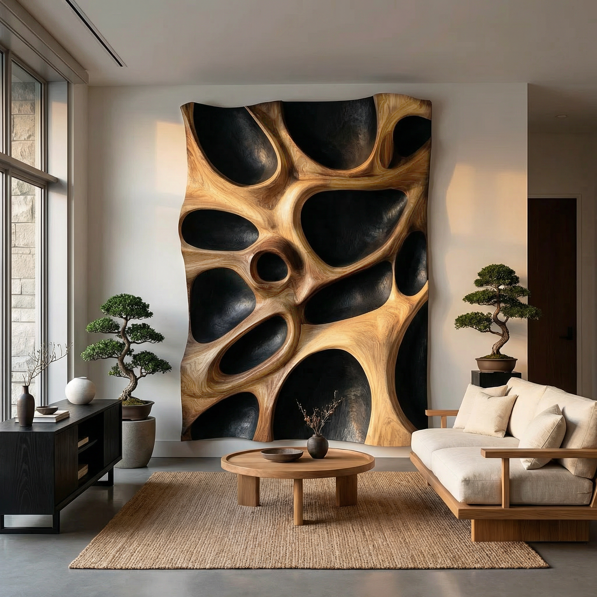 Organic Hollow Wood Wall Decor Panel For Living Room And Bedroom SINLHAWD065