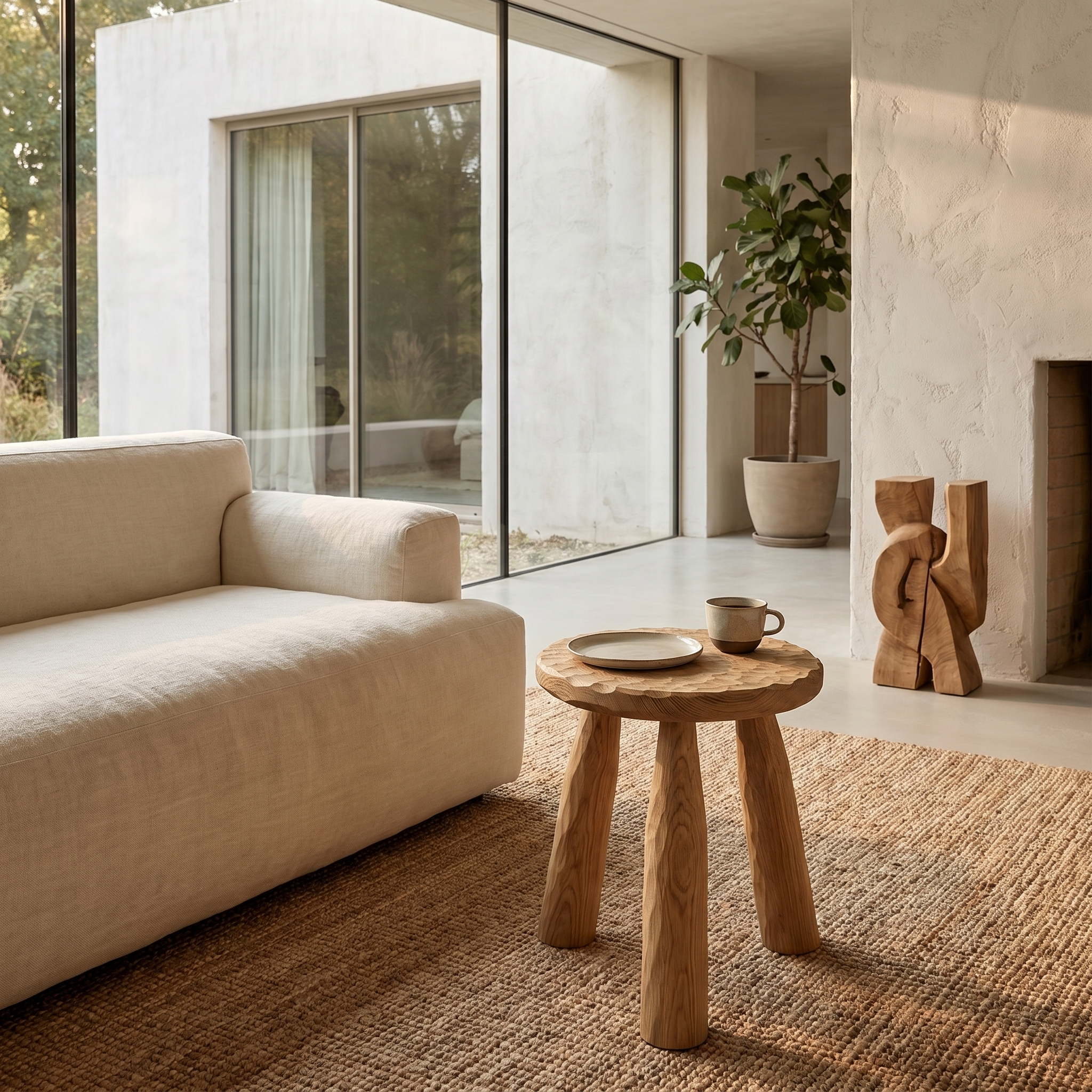 Rustic Side Table With Handcrafted Solid Wood Top And Chunky Pedestal Legs For Living Room And Bedroom SINLHABT263