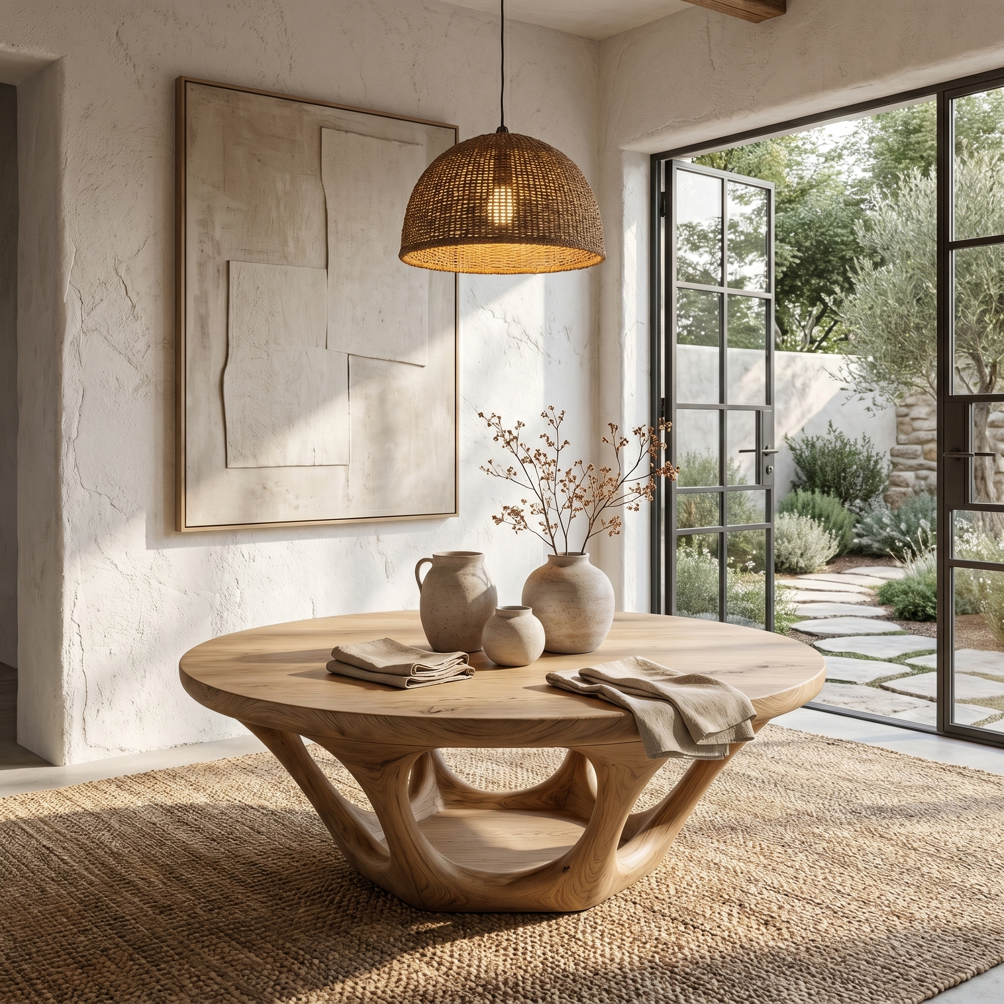 Rustic Coffee Table With Sculptural Interlocking Wood Base For Living Room SINLHACF368