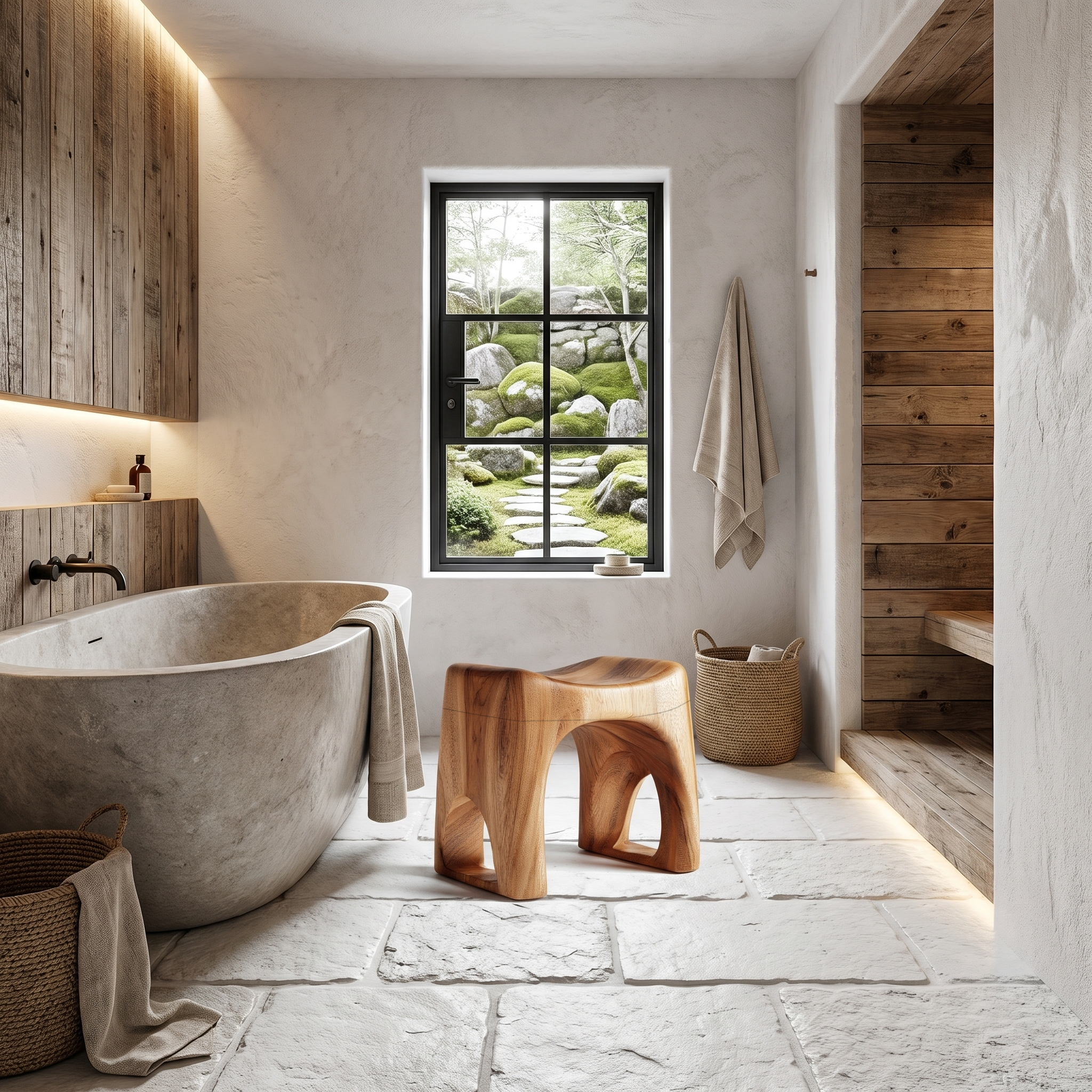 Minimalist Bathroom Stool With Organic Solid Wood Design For Bathroom SINLHAWS017