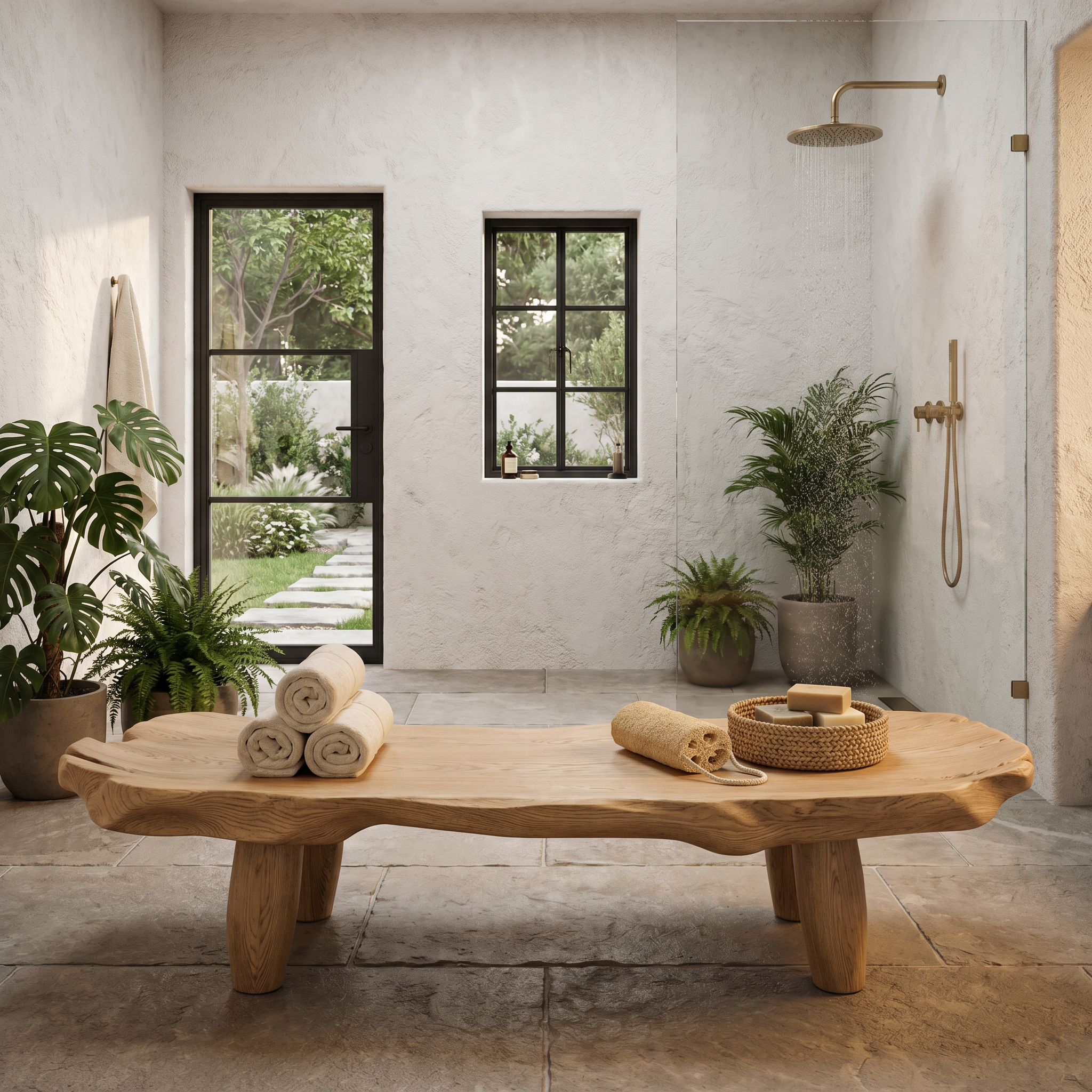 Organic Live Edge Shower Bench For Bathroom SINLHARS123