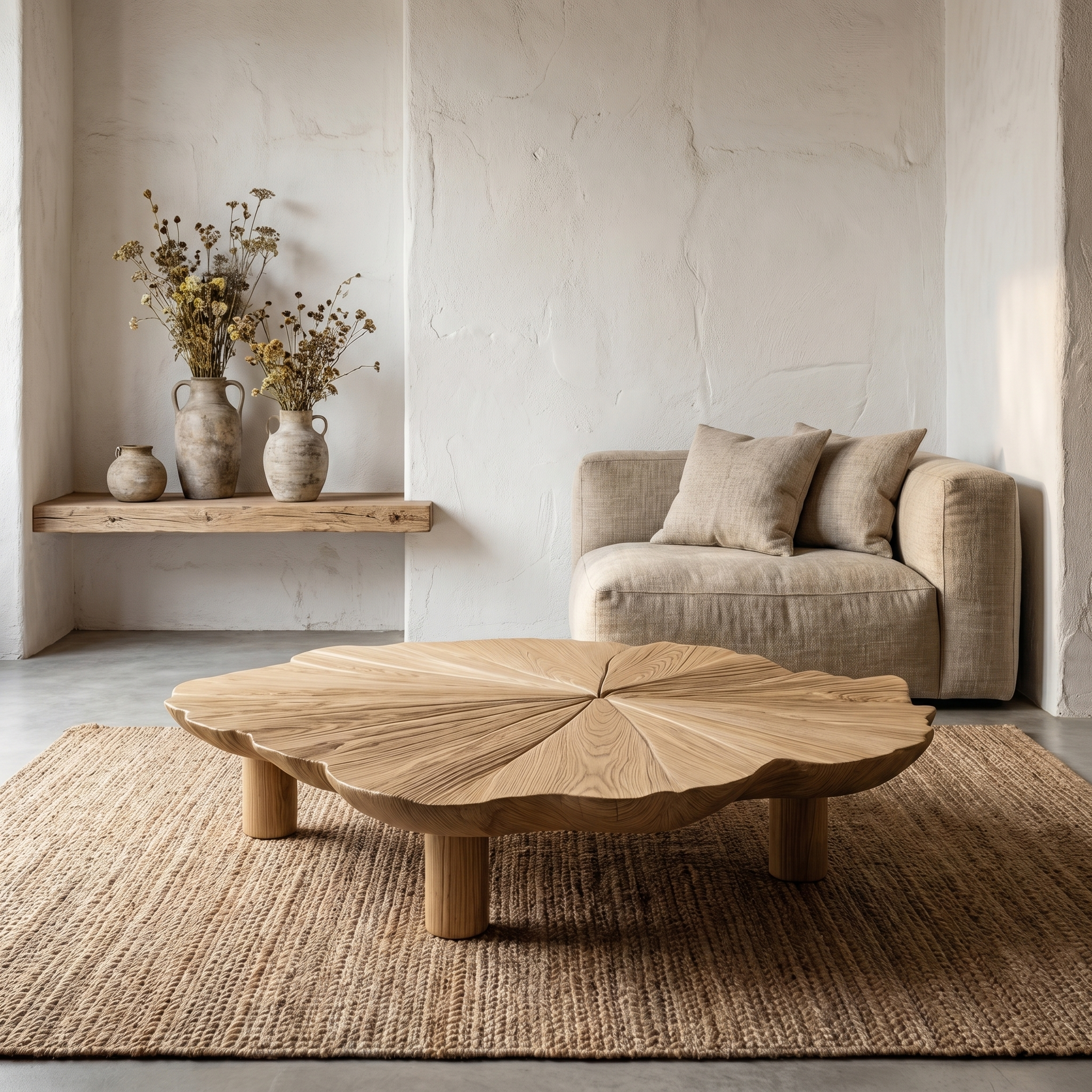 Organic Coffee Table With Hand Carved Solid Wood Design For Living Room SINLHACF386