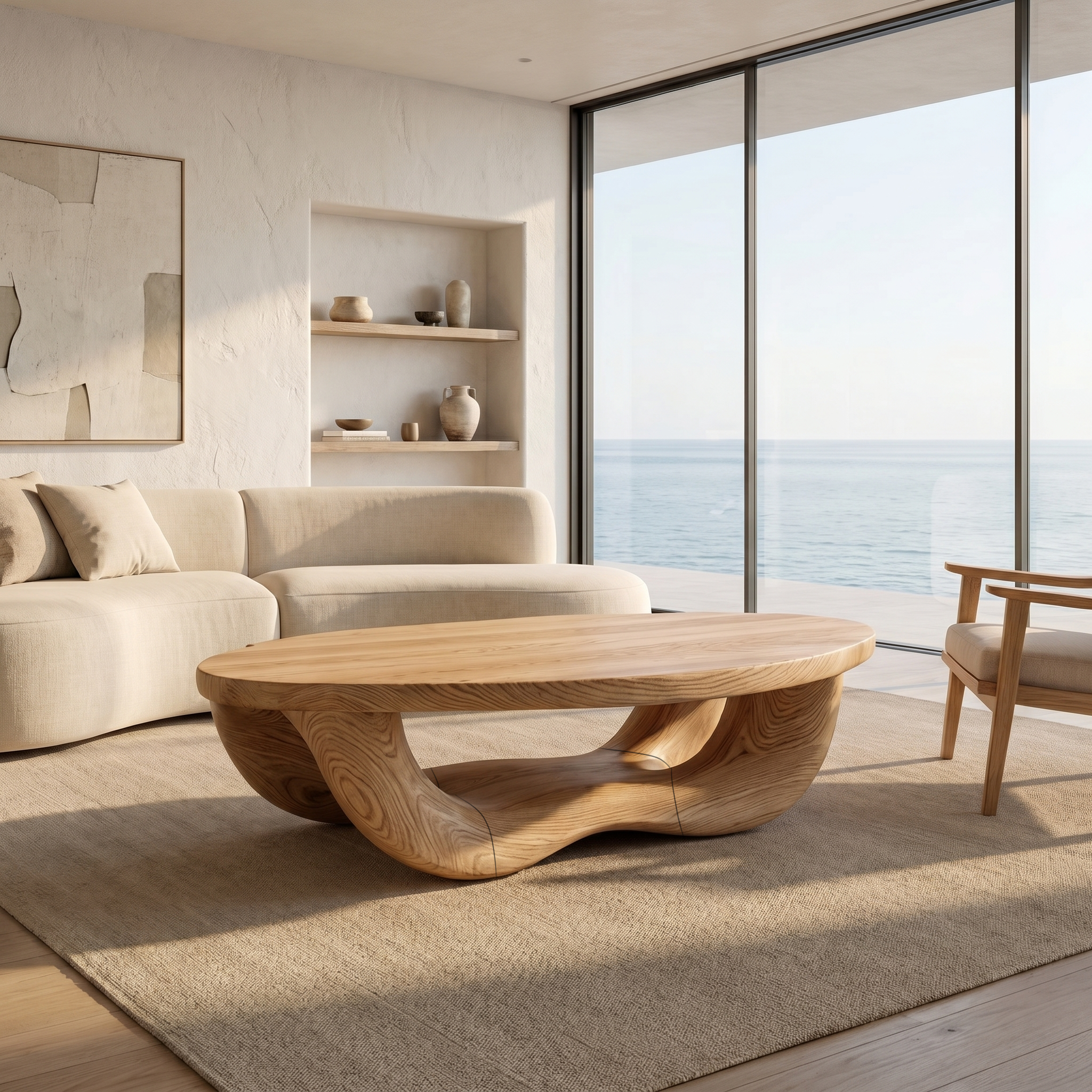 Modern Organic Coffee Table With Handcrafted Curved Wood Design For Living Room SINLHACF393
