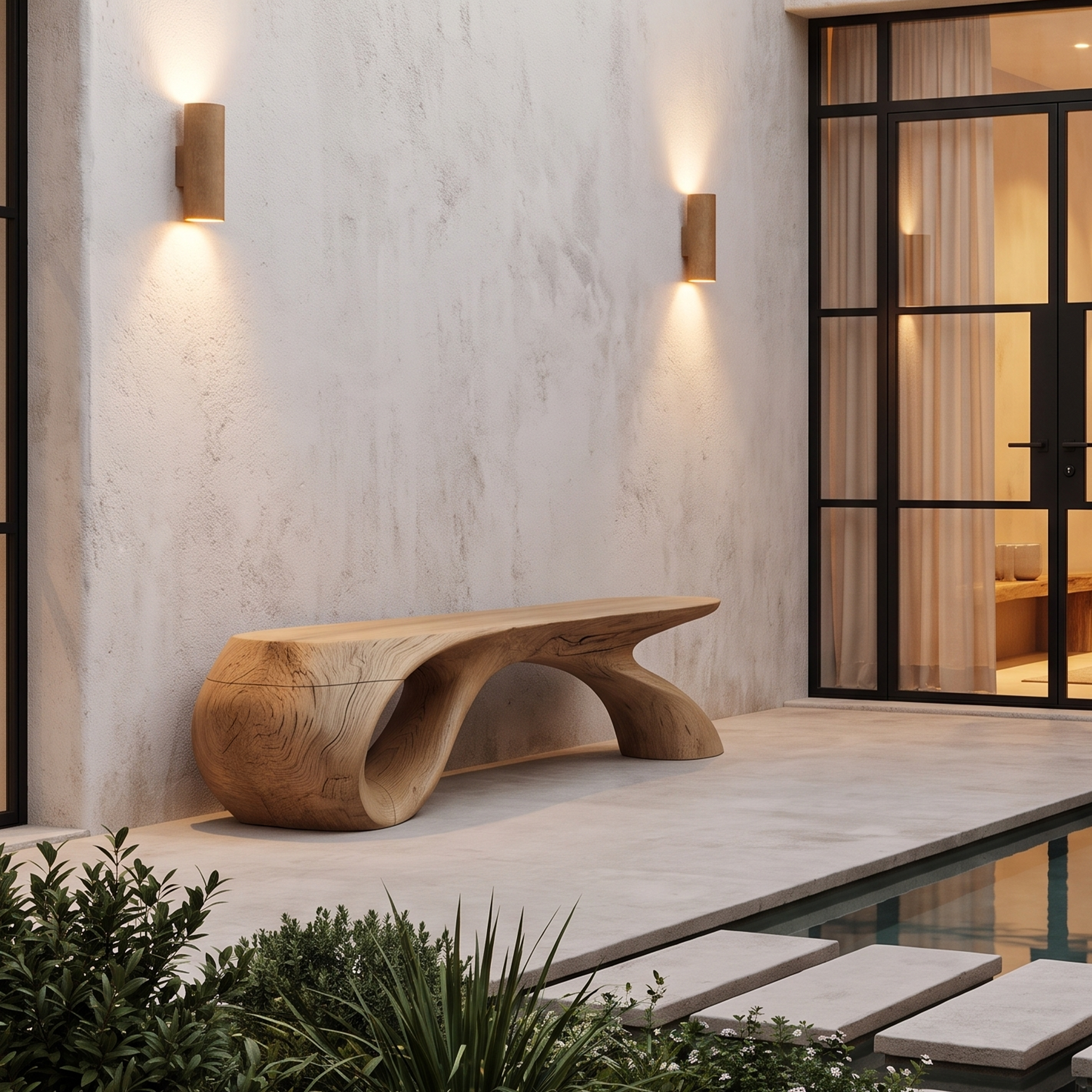 Organic Wood Bench With Sculptural Tree Branch Design For Garden And Patio SINLHABEN135