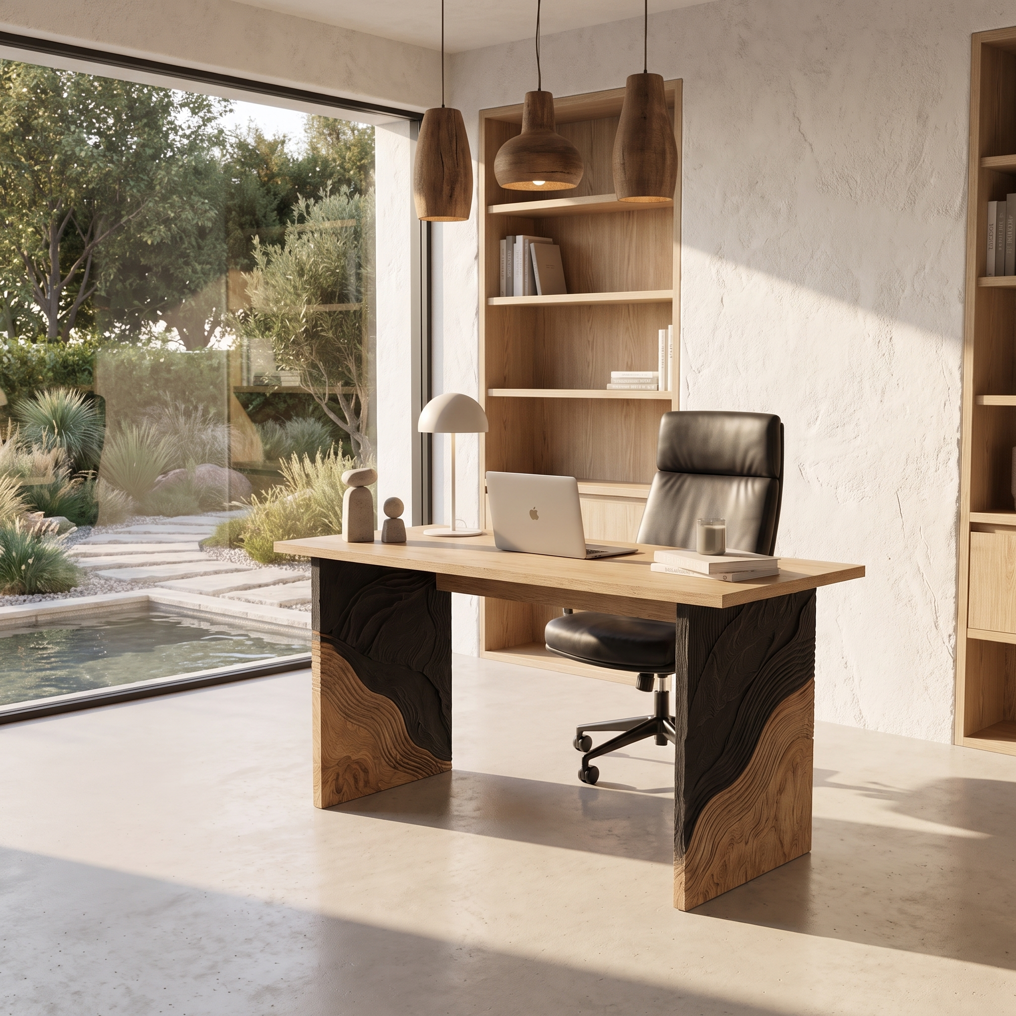 Organic Modern Writing Desk Handcrafted Storage Design For Executive Home Office SINLHADE165