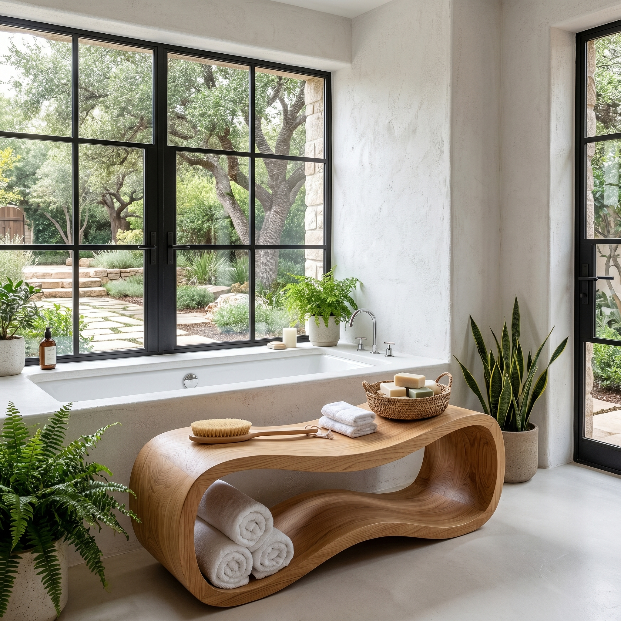 Sculptural Wooden Shower Bench For Bathroom SINLHARS124