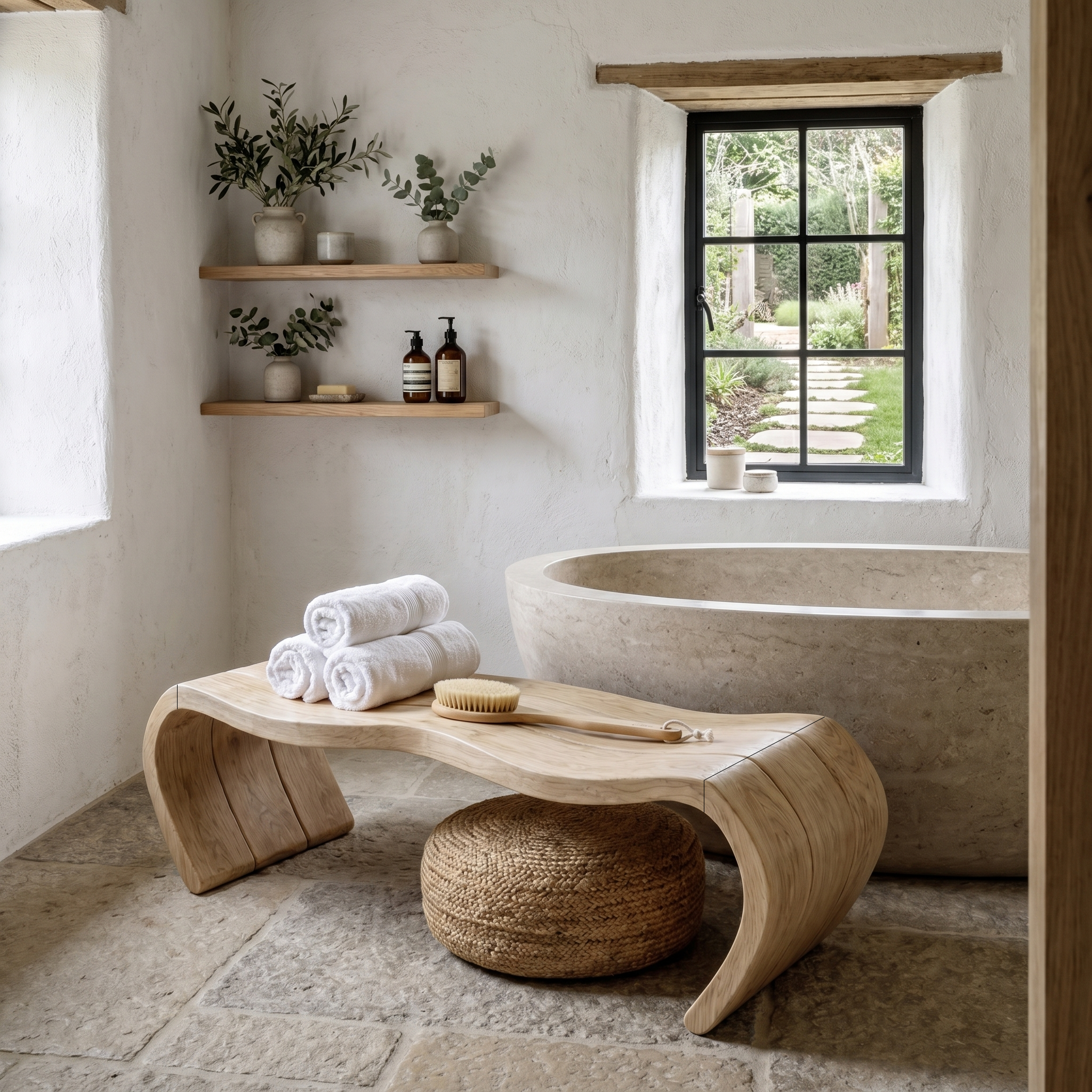 Handcrafted Wooden Shower Bench For Bathroom SINLHARS126