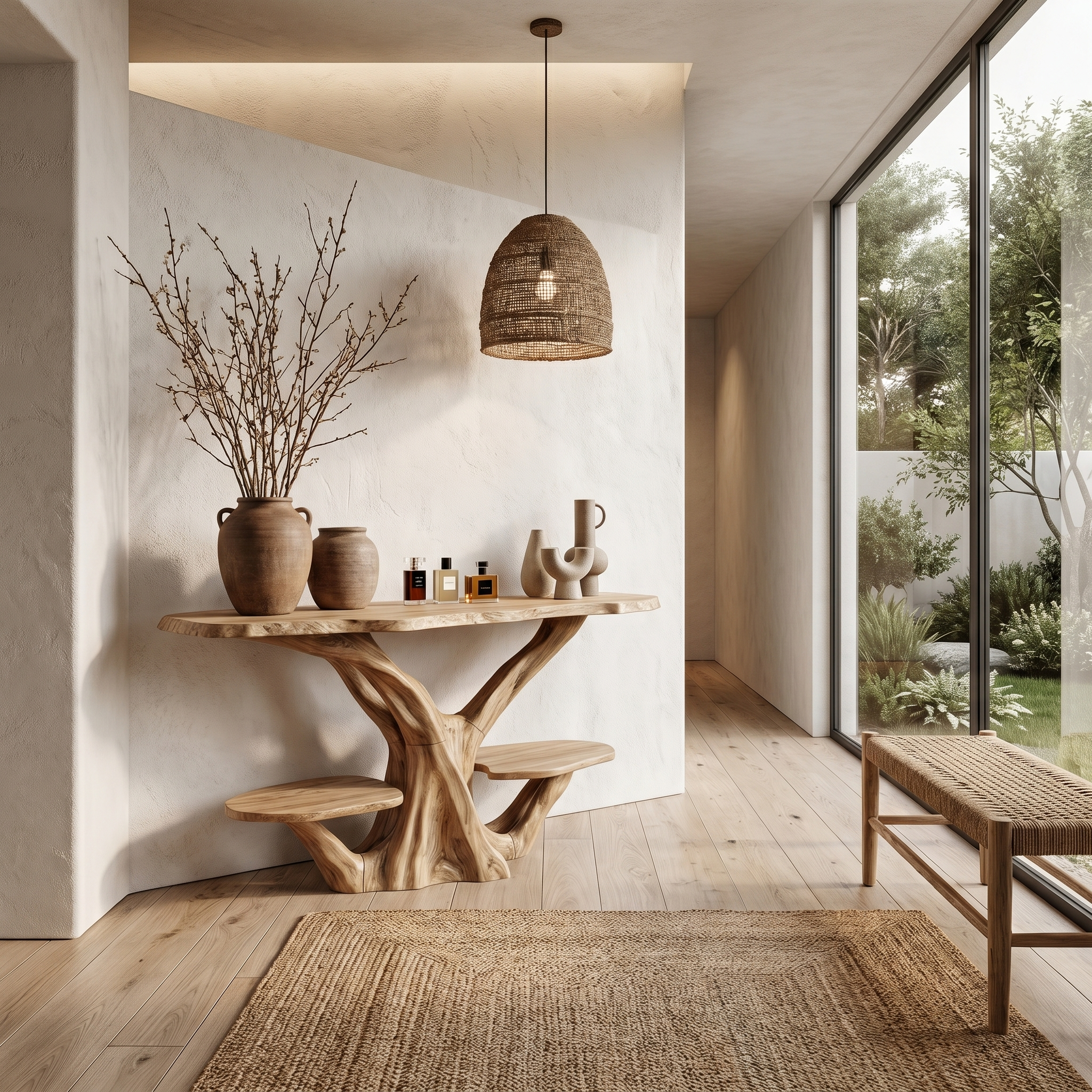 Organic Console Table With Sculptural Tree Branch Base For Entryway And Living Room SINLHACS608