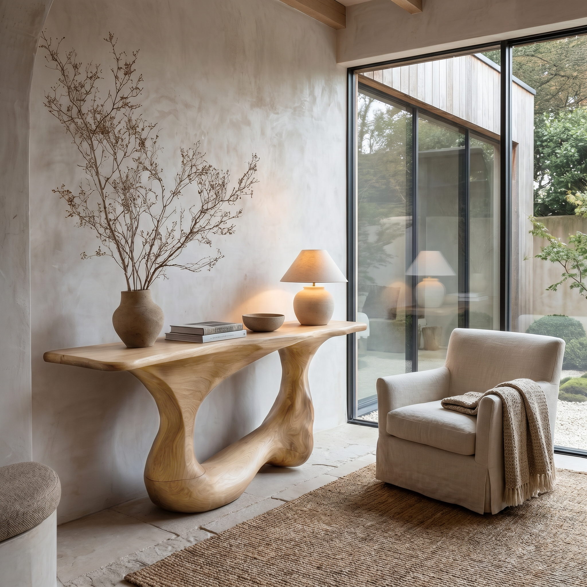 Contemporary Console Table With Artistic Open Loop Solid Wood Base For Living Room SINLHACS609