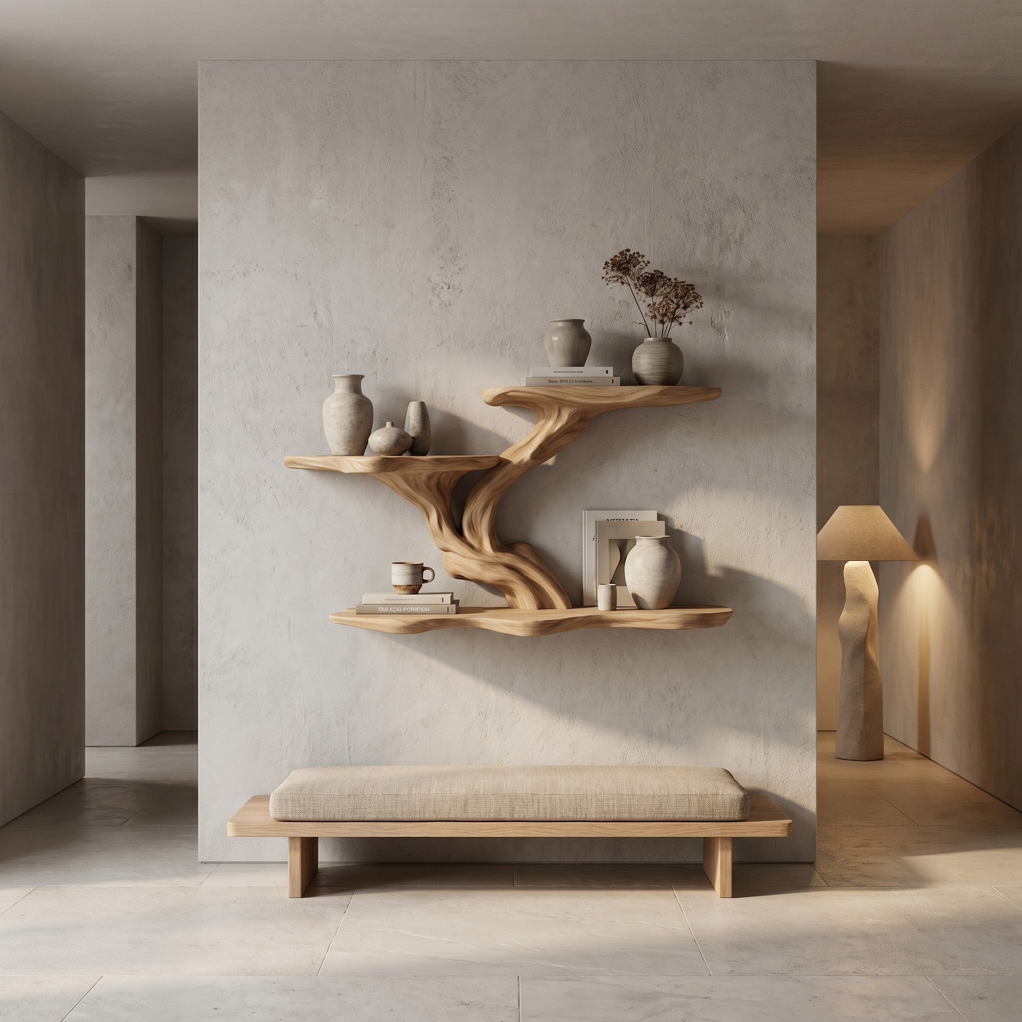 Organic Tree Branch Floating Shelf With Sculptural Wall Storage For Living Room SINLHAFL548