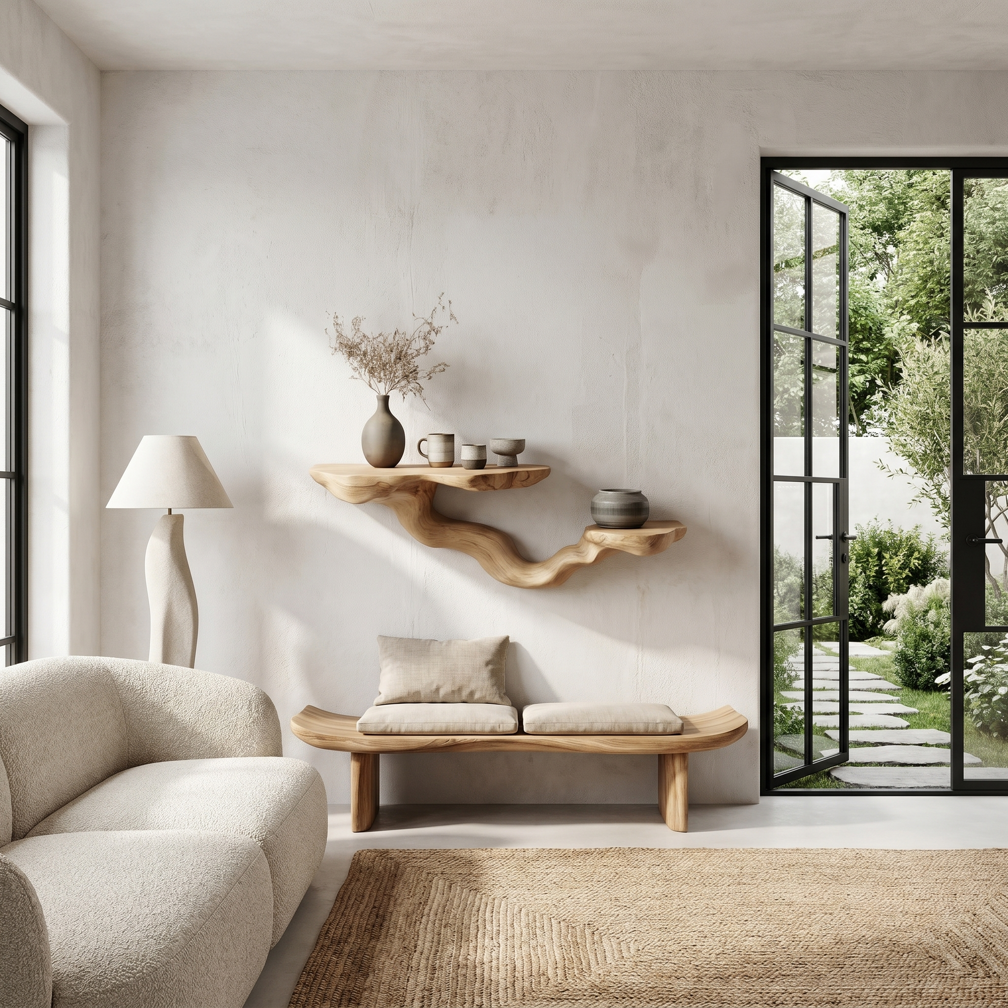 Rustic Floating Shelf With Sculptural Tree Branch Form For Home Decor SINLHAFL549