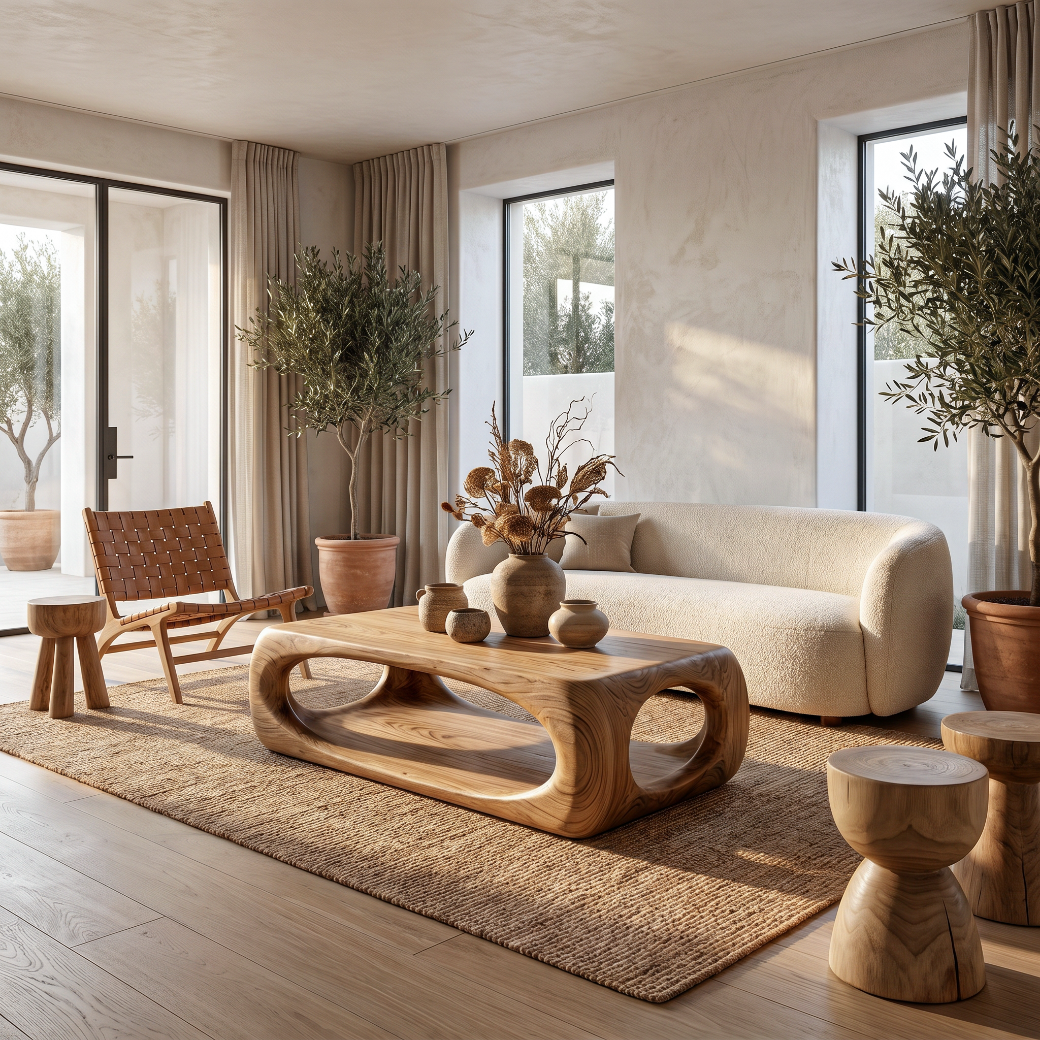 Nature Inspired Coffee Table With Flowing Open Form Base For Living Room SINLHACF388
