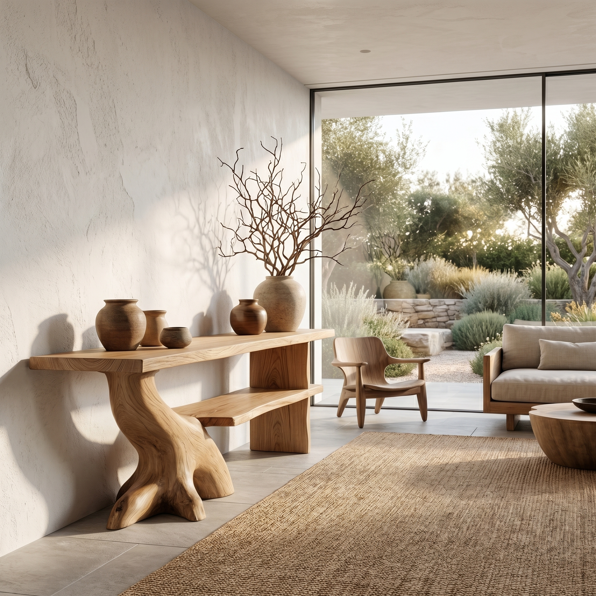Organic Console Table With Sculptural Tree Branch Base For Entryway And Living Room SINLHACS622