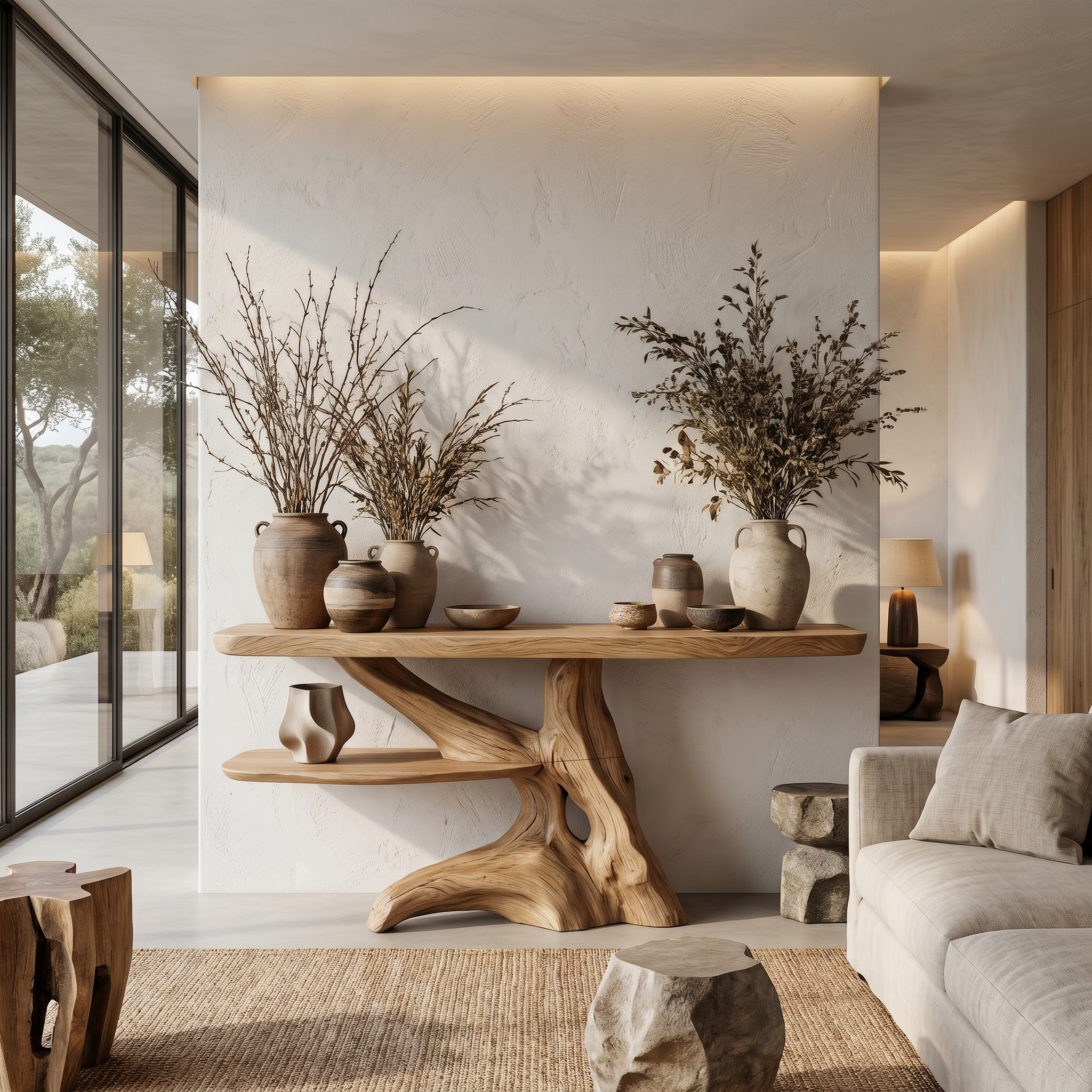 Contemporary Console Table With Sculptural Solid Wood Root Design For Entryway SINLHACS625