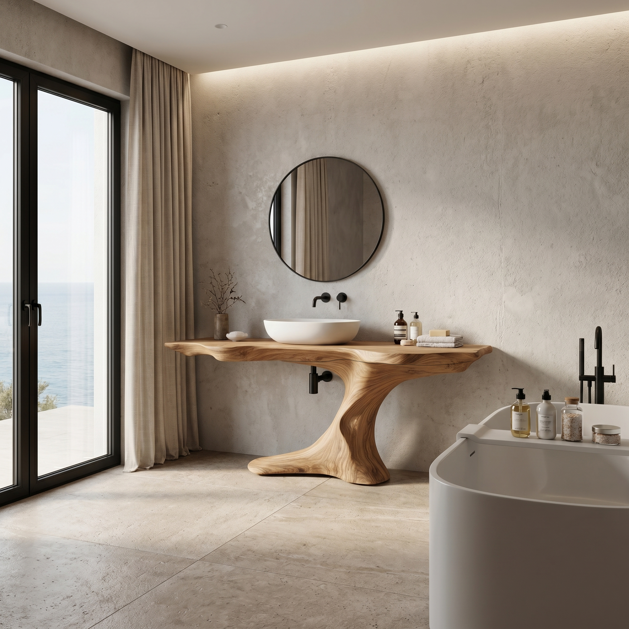 Rustic Organic Bathroom Vanity With Live Edge Countertop And Sculptural Tree Root Base SINLHABRV311