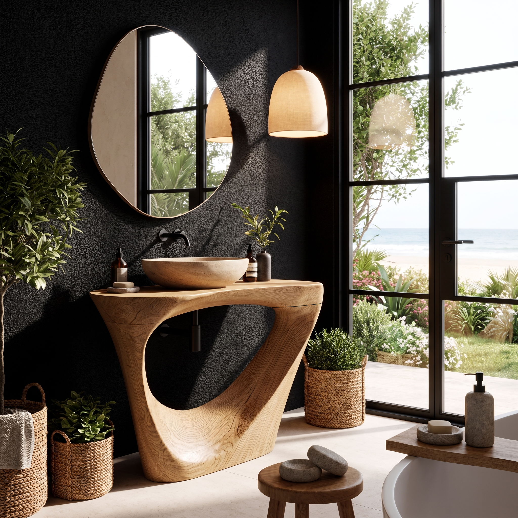 Live Edge Floating Bathroom Vanity With Sculptural Tree Support For Bathroom SINLHABRV320