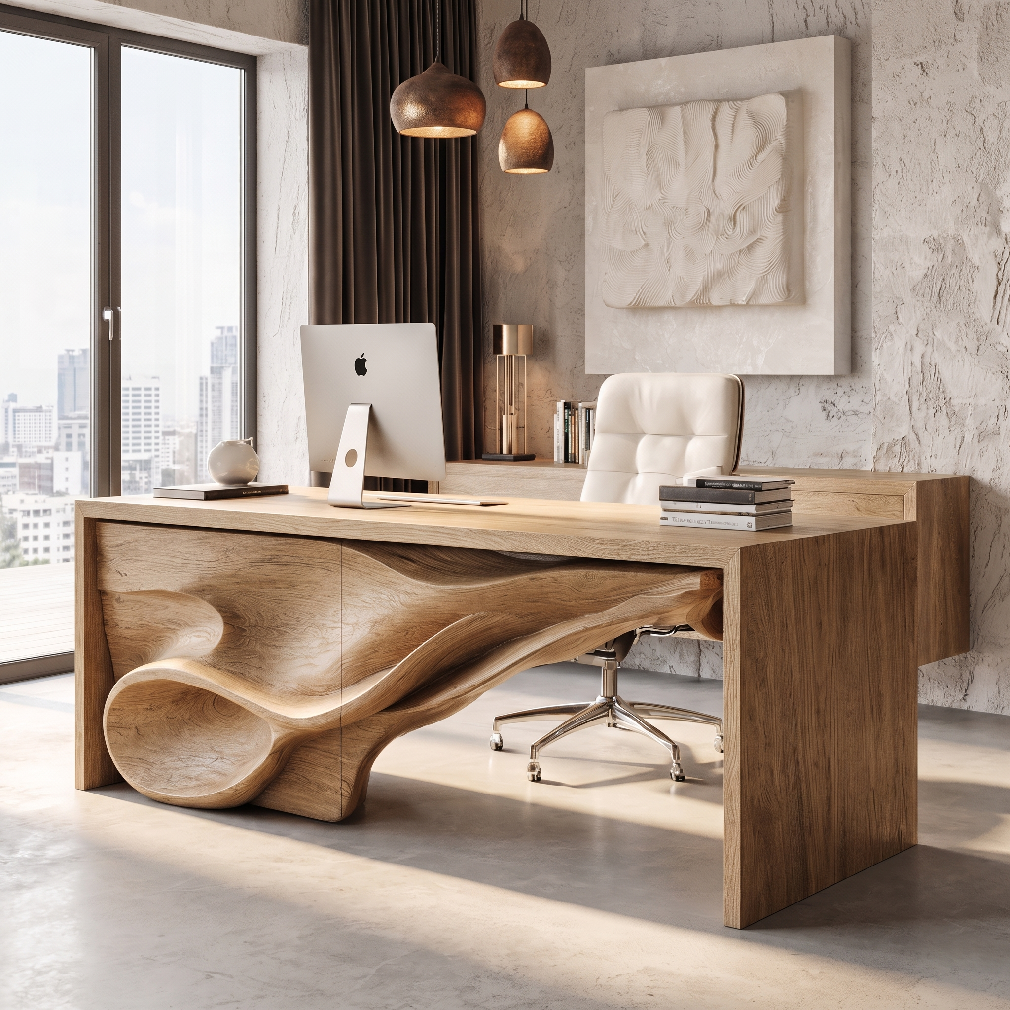 Sculptural Writing Desk Handcrafted Storage Design For Executive Home Office SINLHADE168