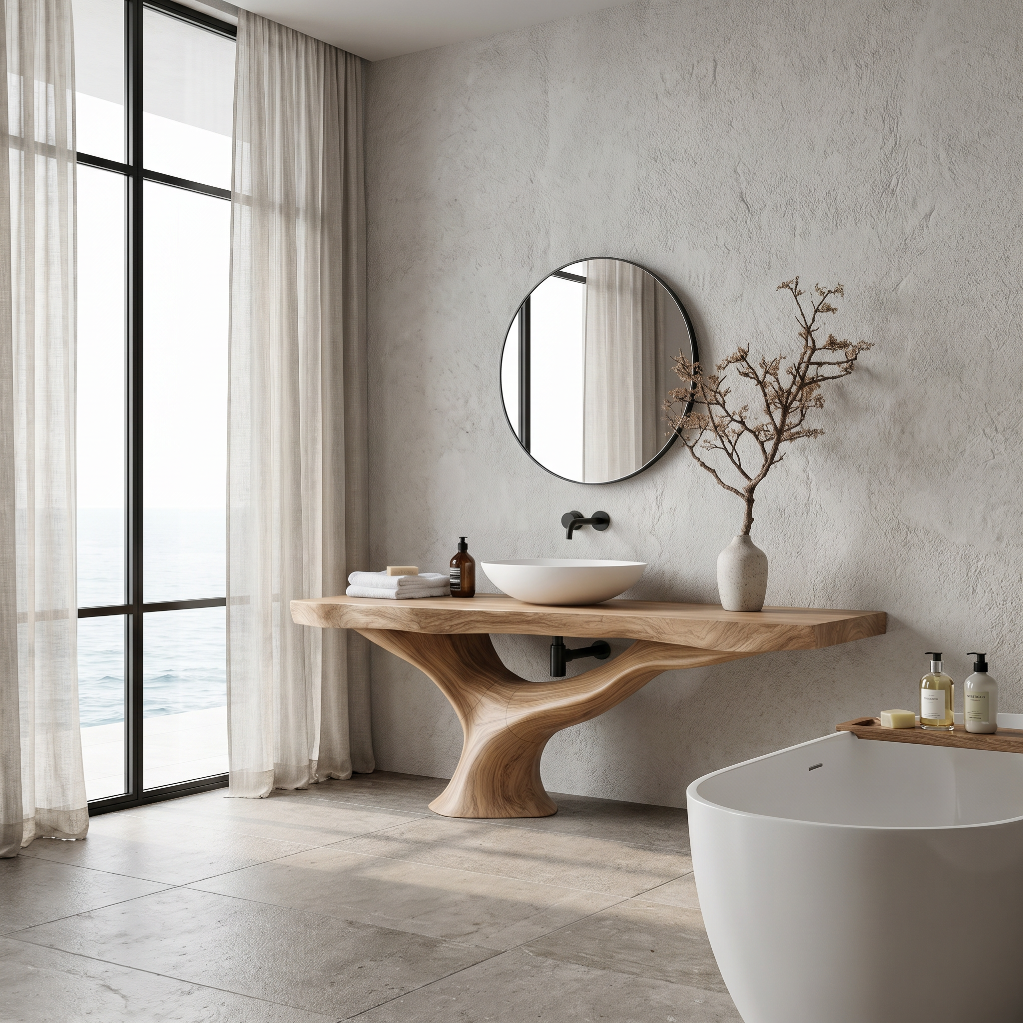 Contemporary Bathroom Vanity With Organic Wood Countertop And Artistic Base For Bathroom SINLHABRV312