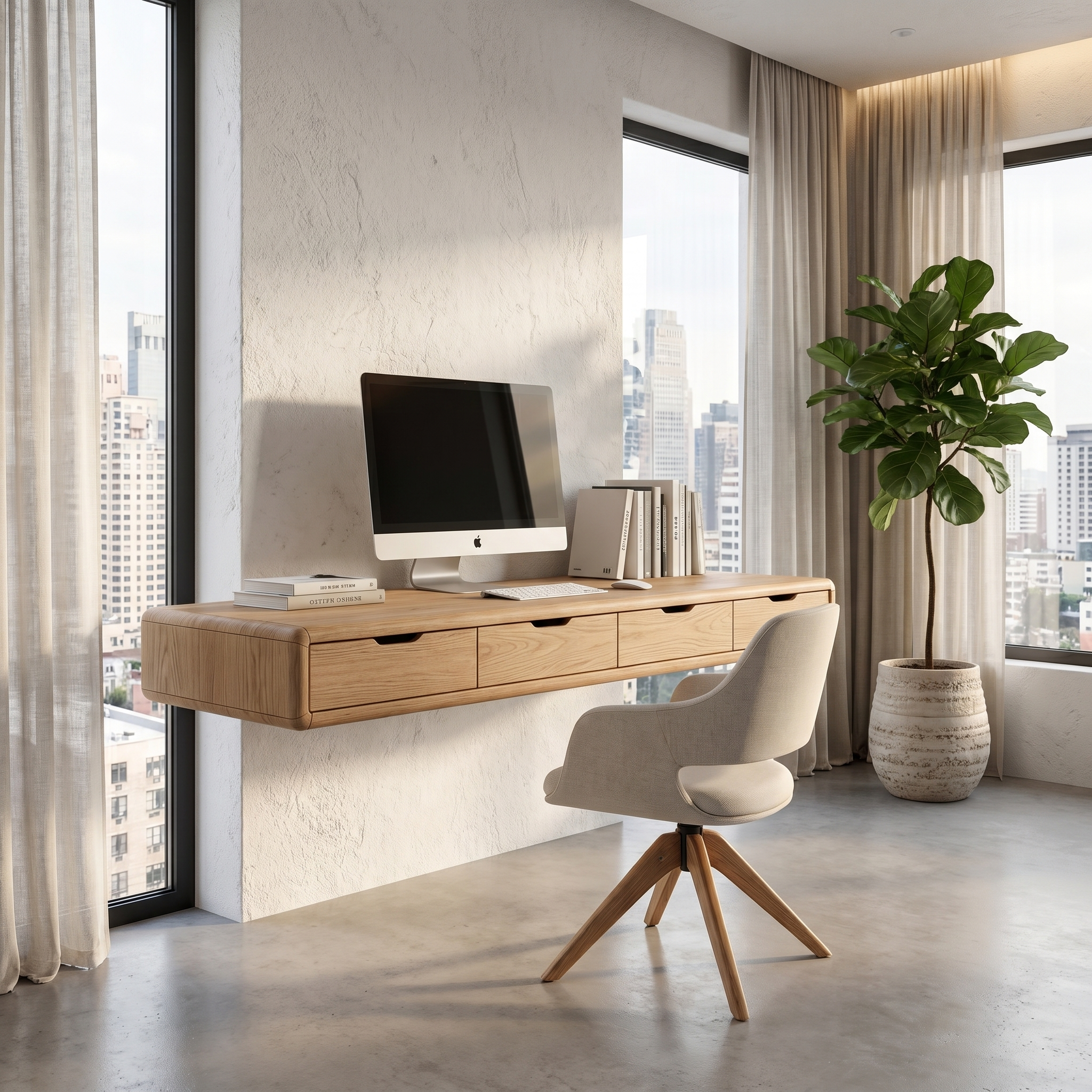 Modern Floating Desk With Built In Drawer Storage And Wall Mounted Shelves For Home Office And Workspace SINLHADK124