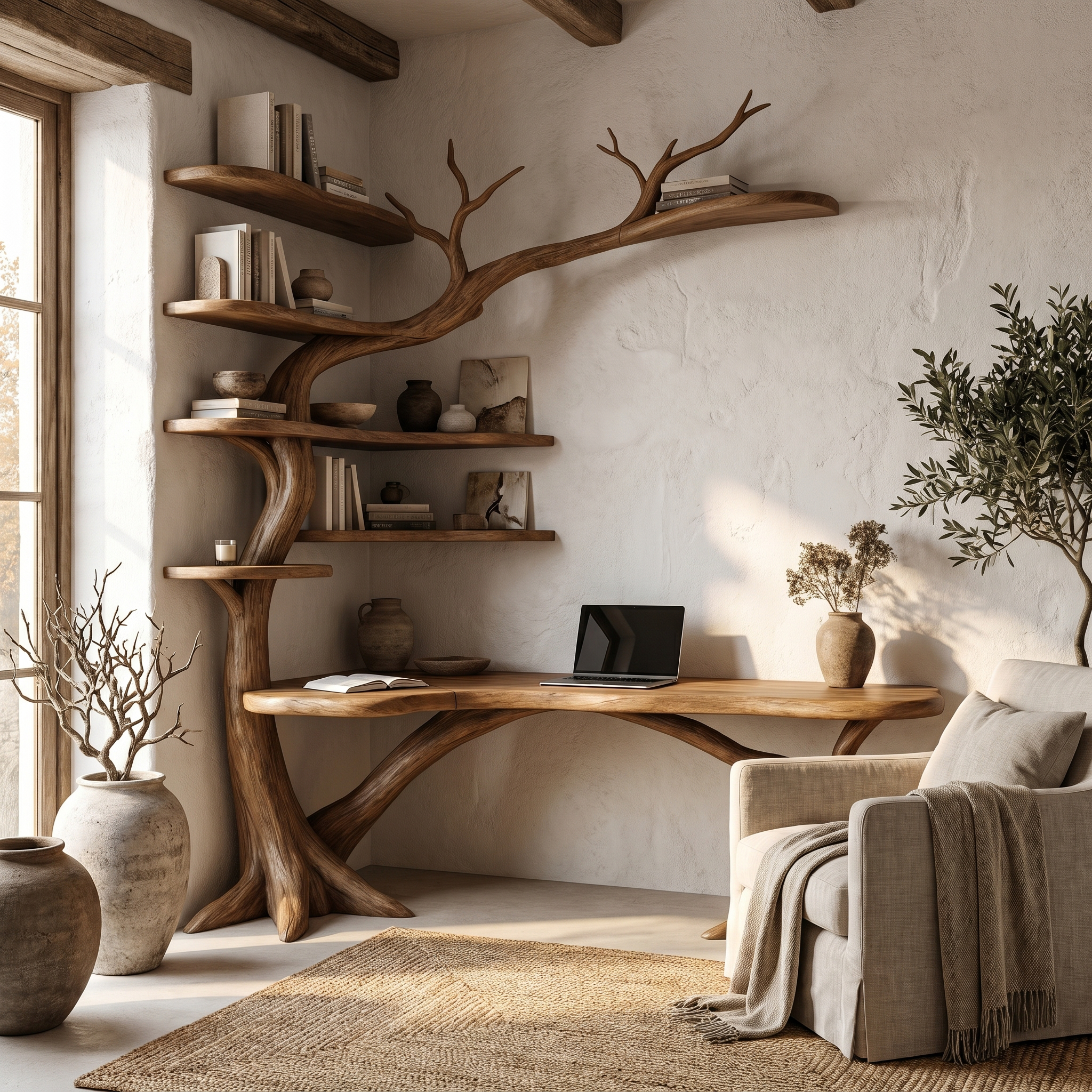 Sculptural Tree Desk With Handcrafted Solid Wood Design For Home Office SINLHADK131