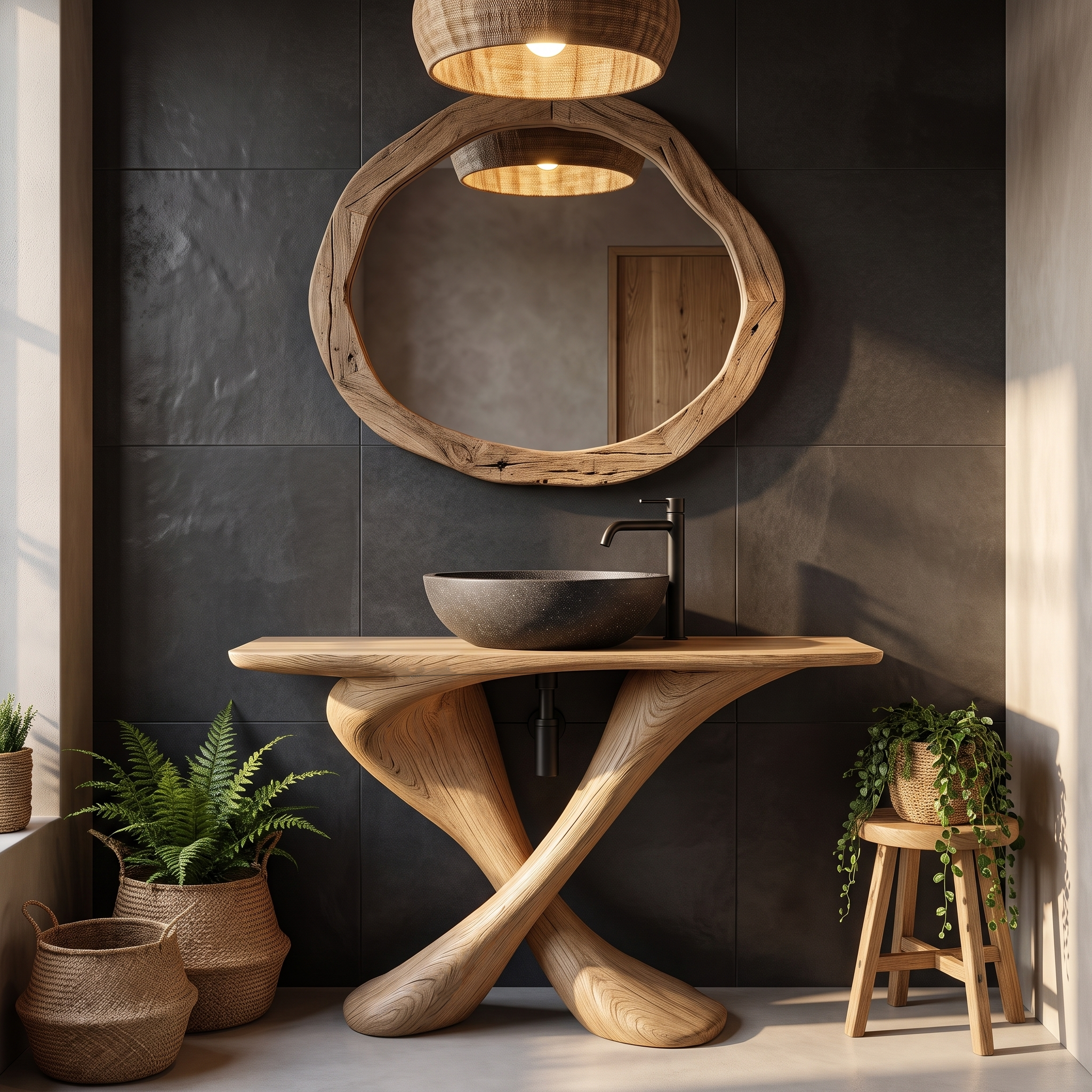 Organic Bathroom Vanity With Sculptural Tree Trunk Base For Bathroom SINLHABRV322