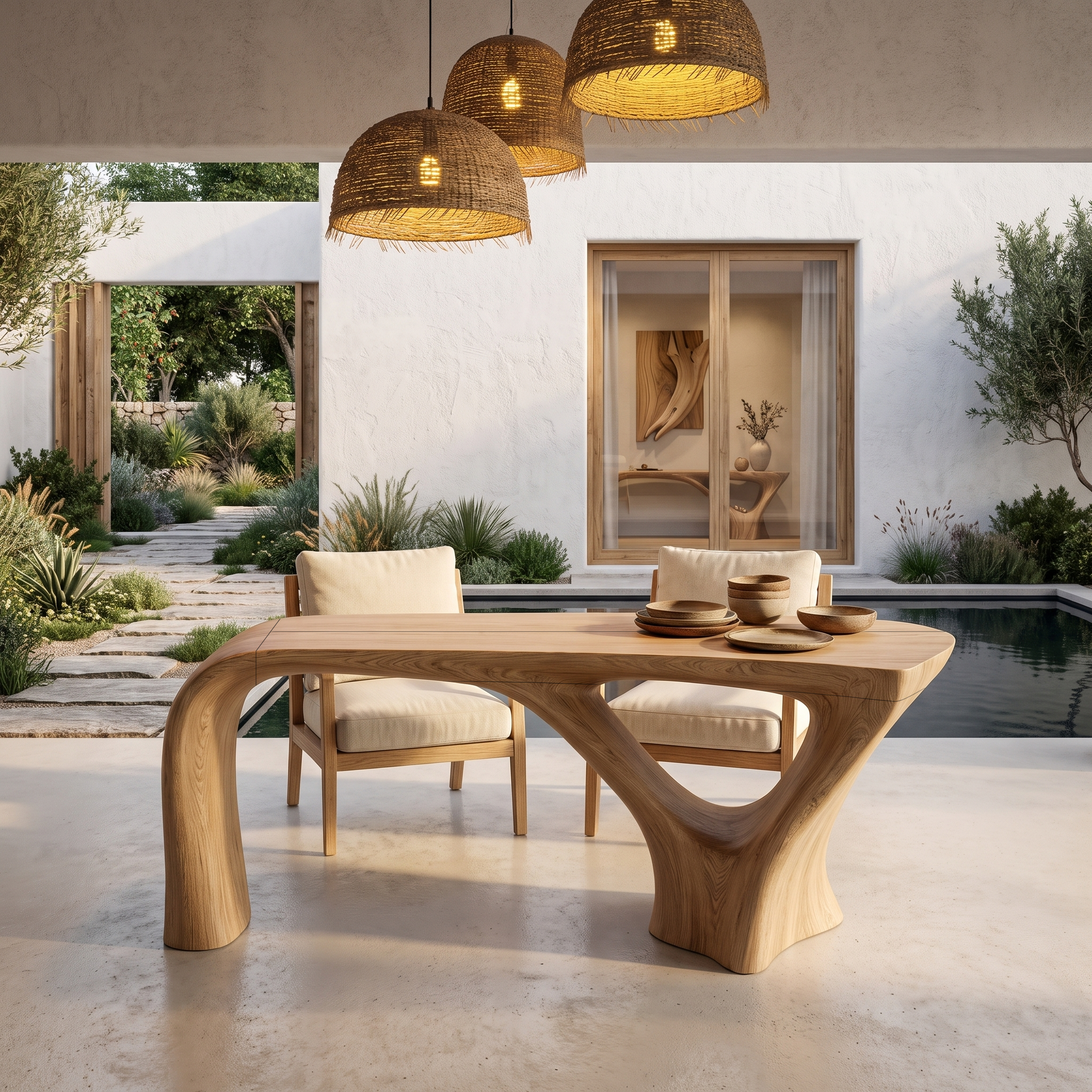 Organic Waterfall Base Dining Table Solid Wood Dining Table For Dining Room SINLHADN208