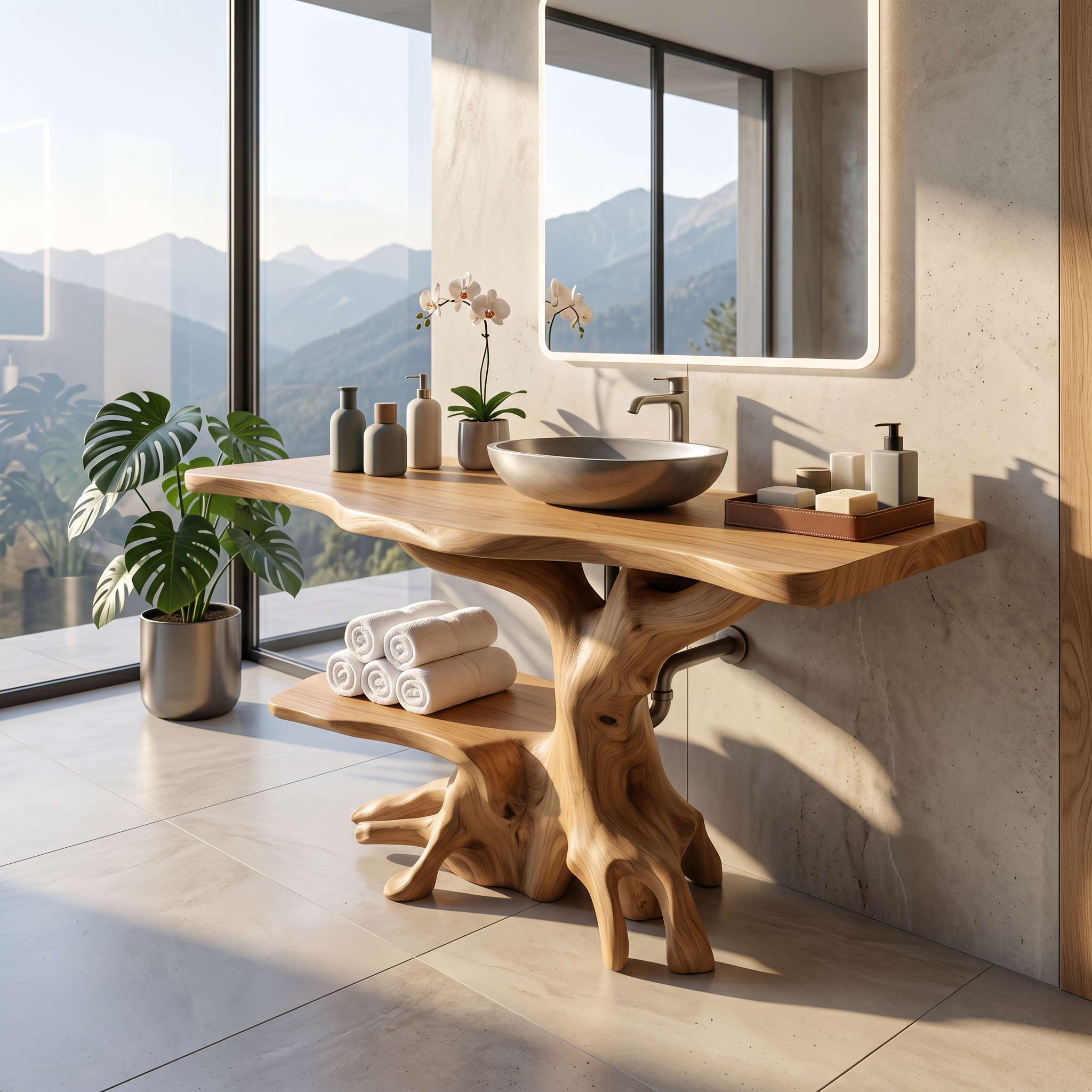 Farmhouse Live Edge Bathroom Vanity Rustic Solid Wood For Bathroom SILDTTRBRV122
