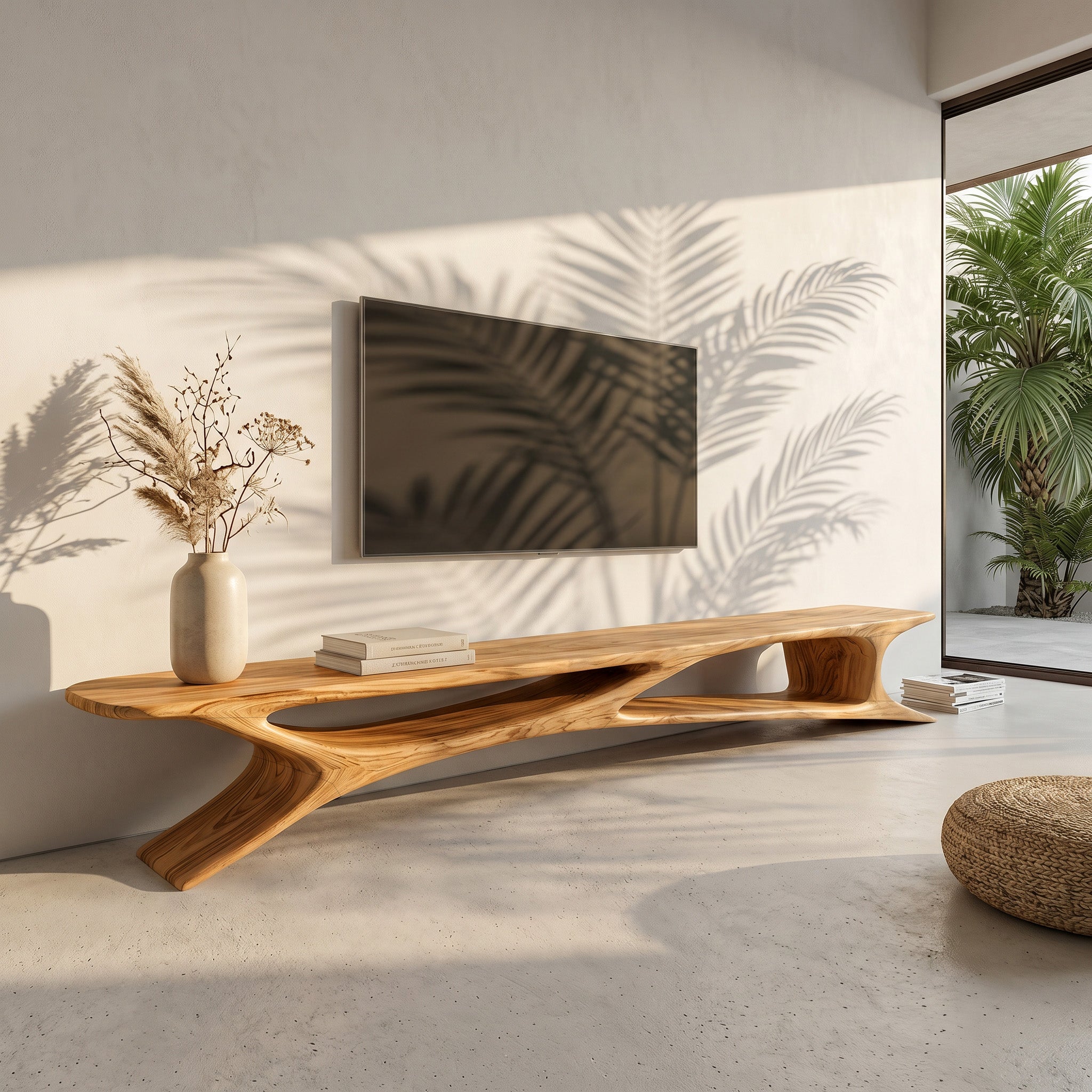Handcrafted Sculptural Wooden TV Stand For Living Room RTTHHNTVC114
