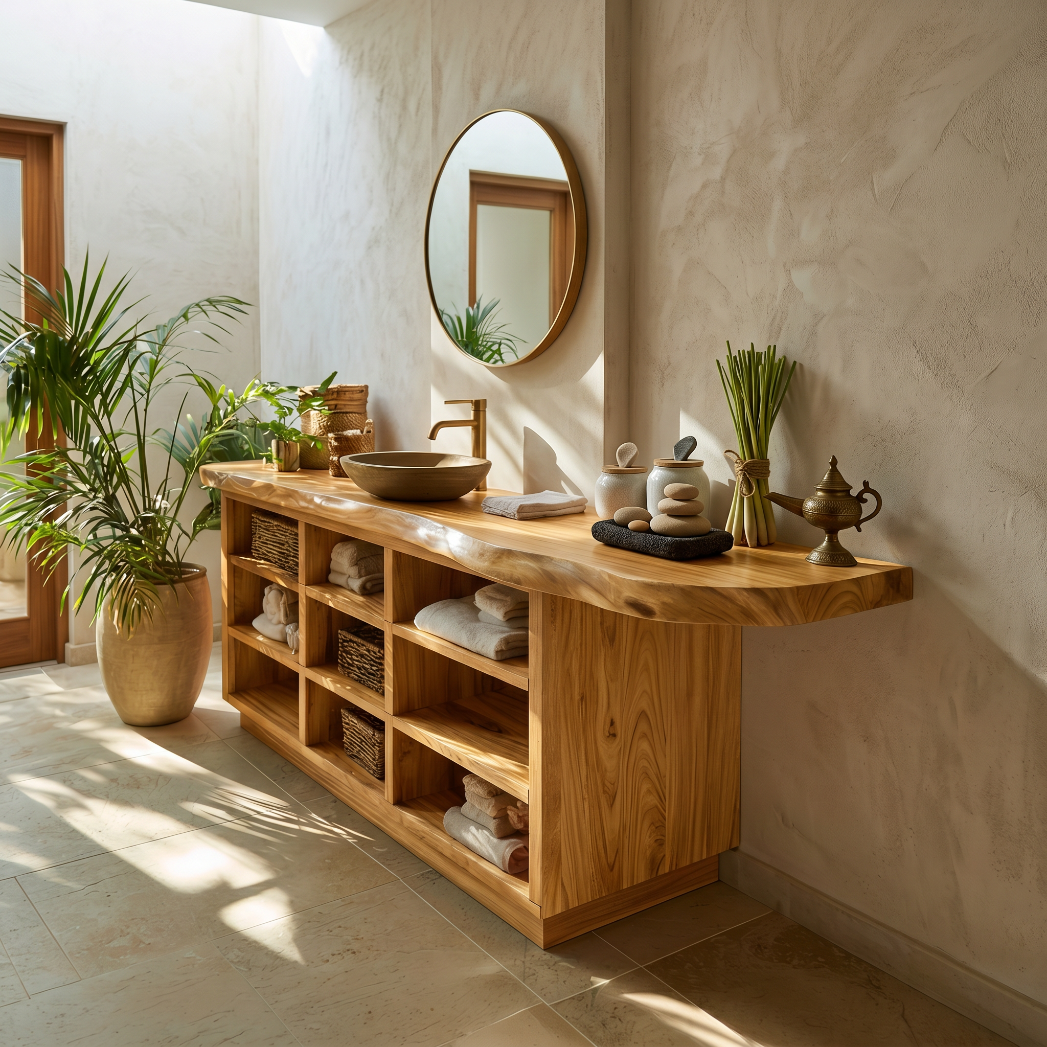 Japandi Wood Washstand Vanity For Zen Bathroom SILDTTRBRV164