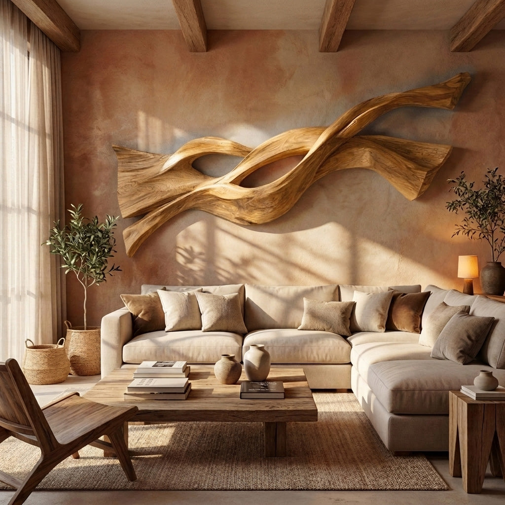 Contemporary Wood Wall Art Flowing Design For Living Room RTTHHNWA181