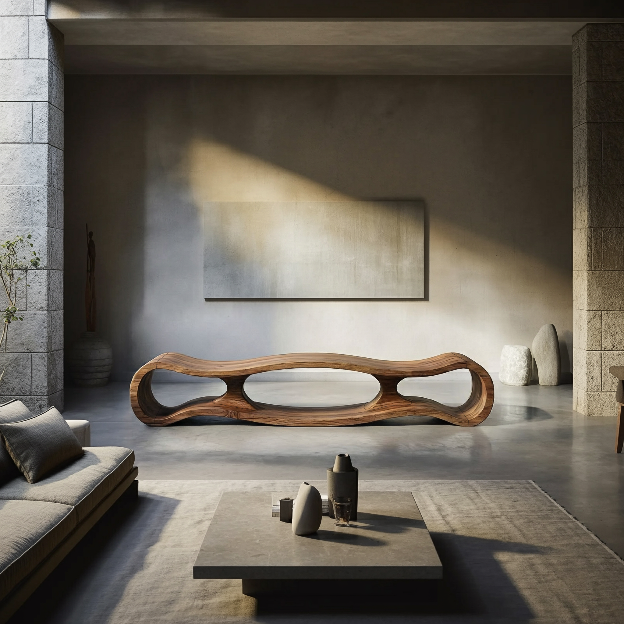 Rustic Sculptural Bench For Living Room And Entryway SINLSARS072