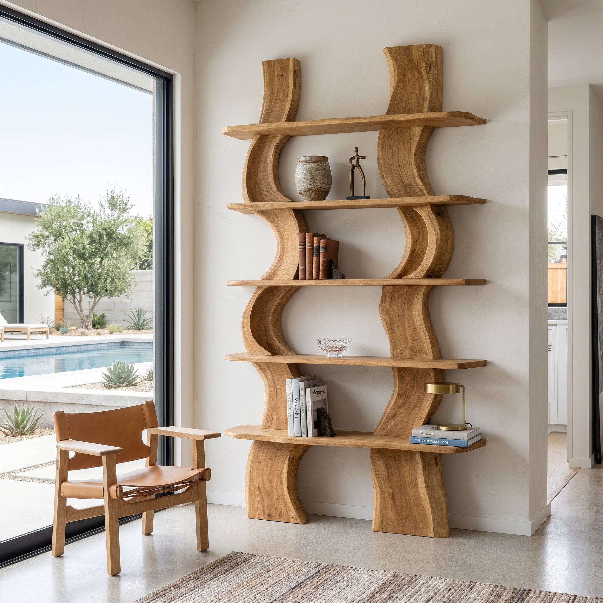 Organic Carved Shelf Storage Display For Home Office RTTHHNFL032