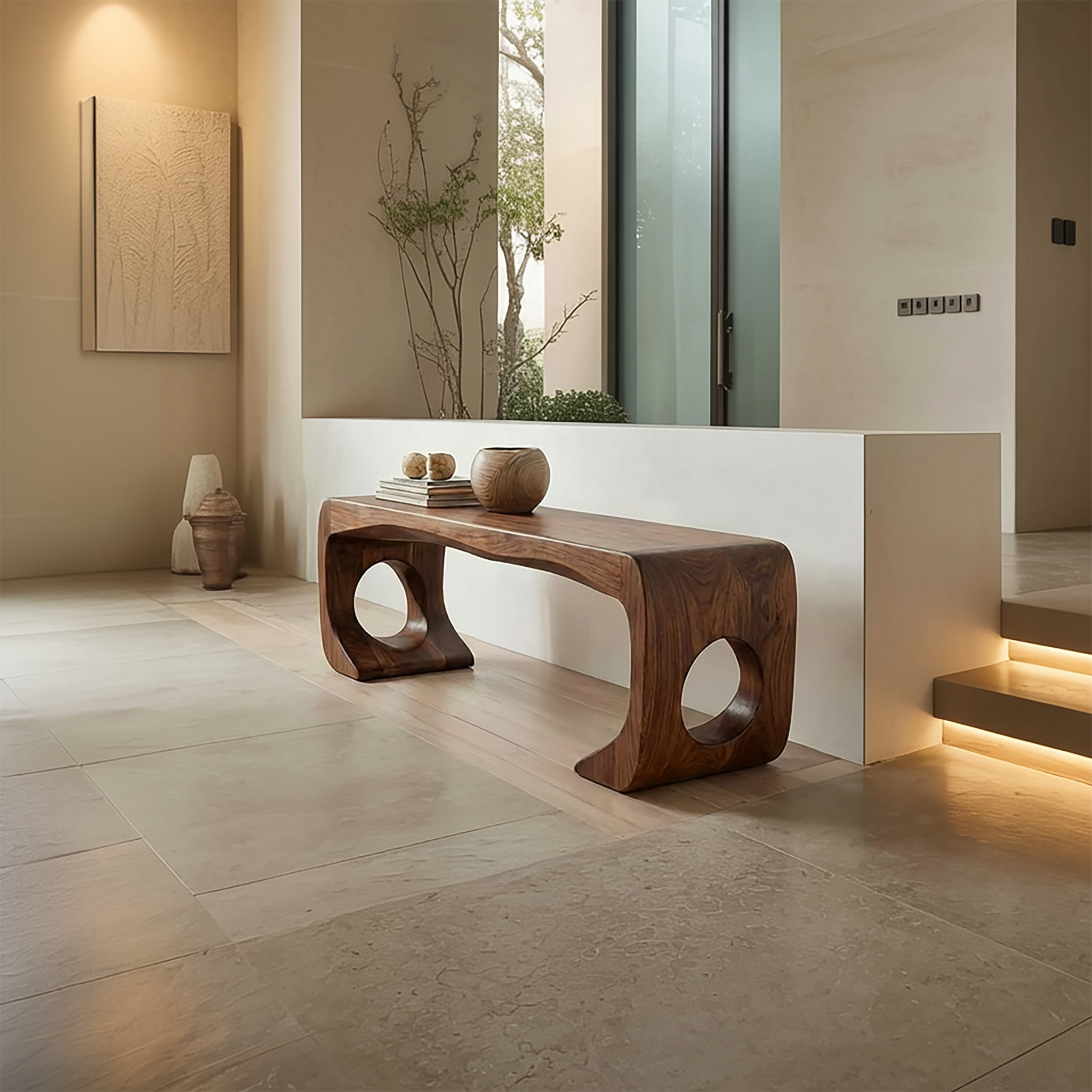 Rustic Modern Sculptural Bench For Entryway And Gallery Space SINLSARS081