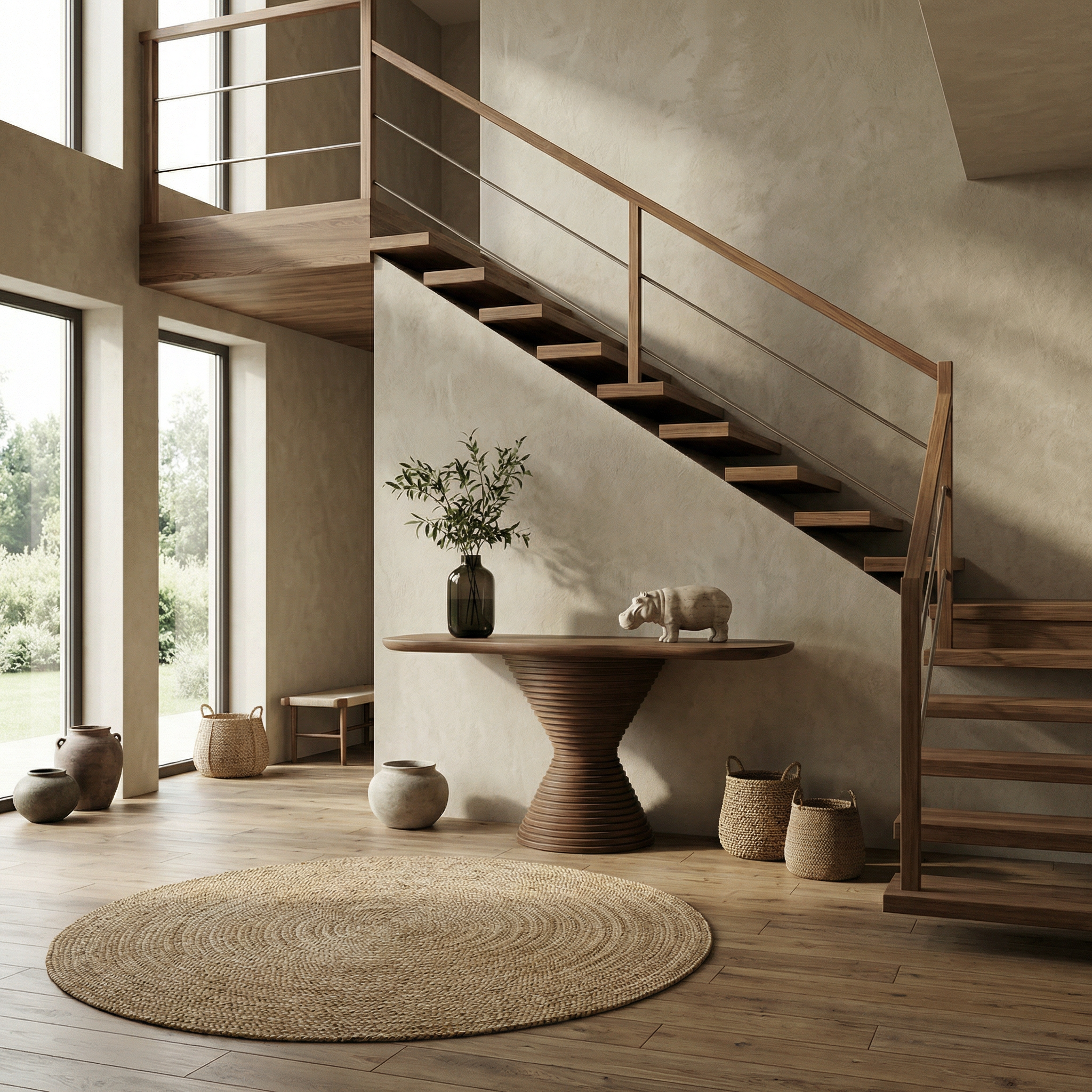 Modern Round Pedestal Console Table Solid Wood Living Room SINLSACS529