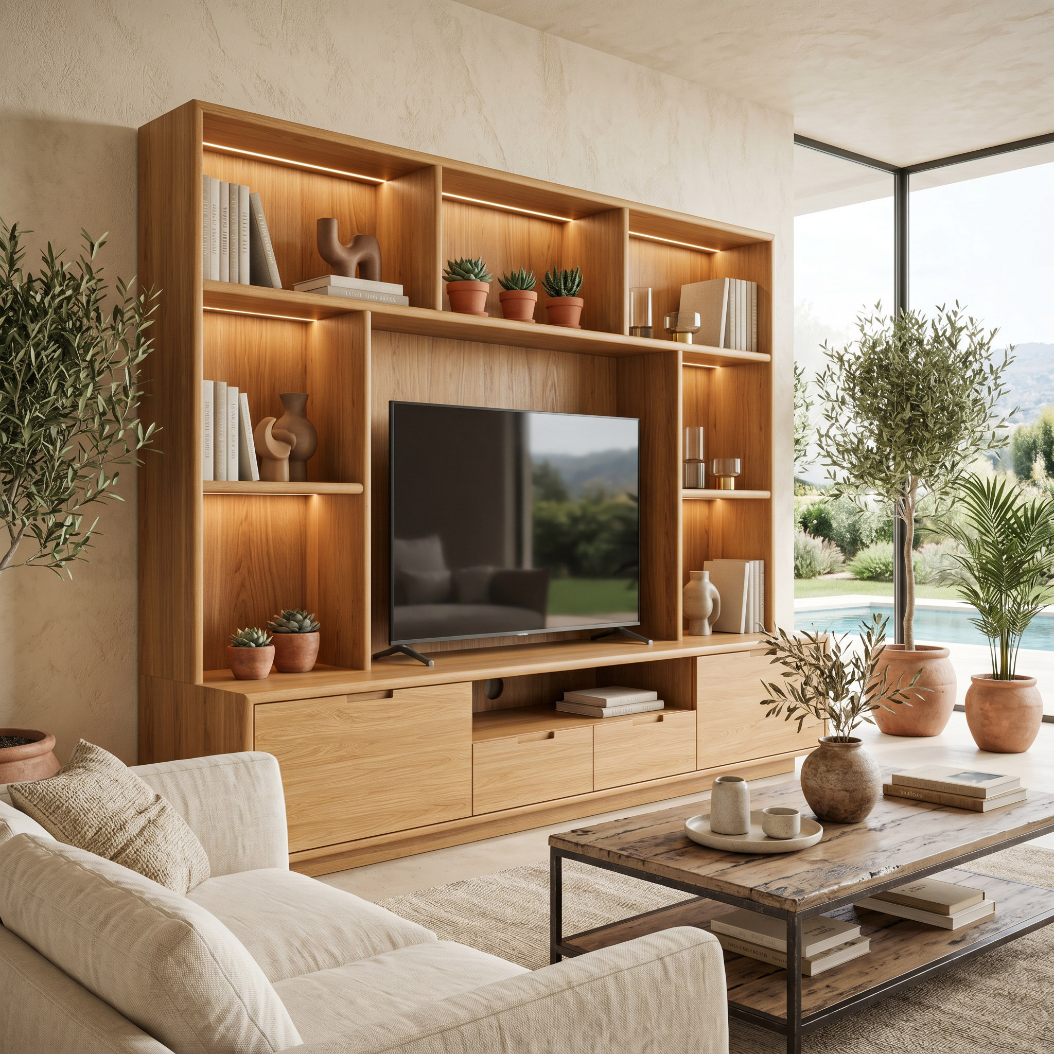 Modern TV Wall Unit With LED Shelves For Living Room SITHTTTVC013