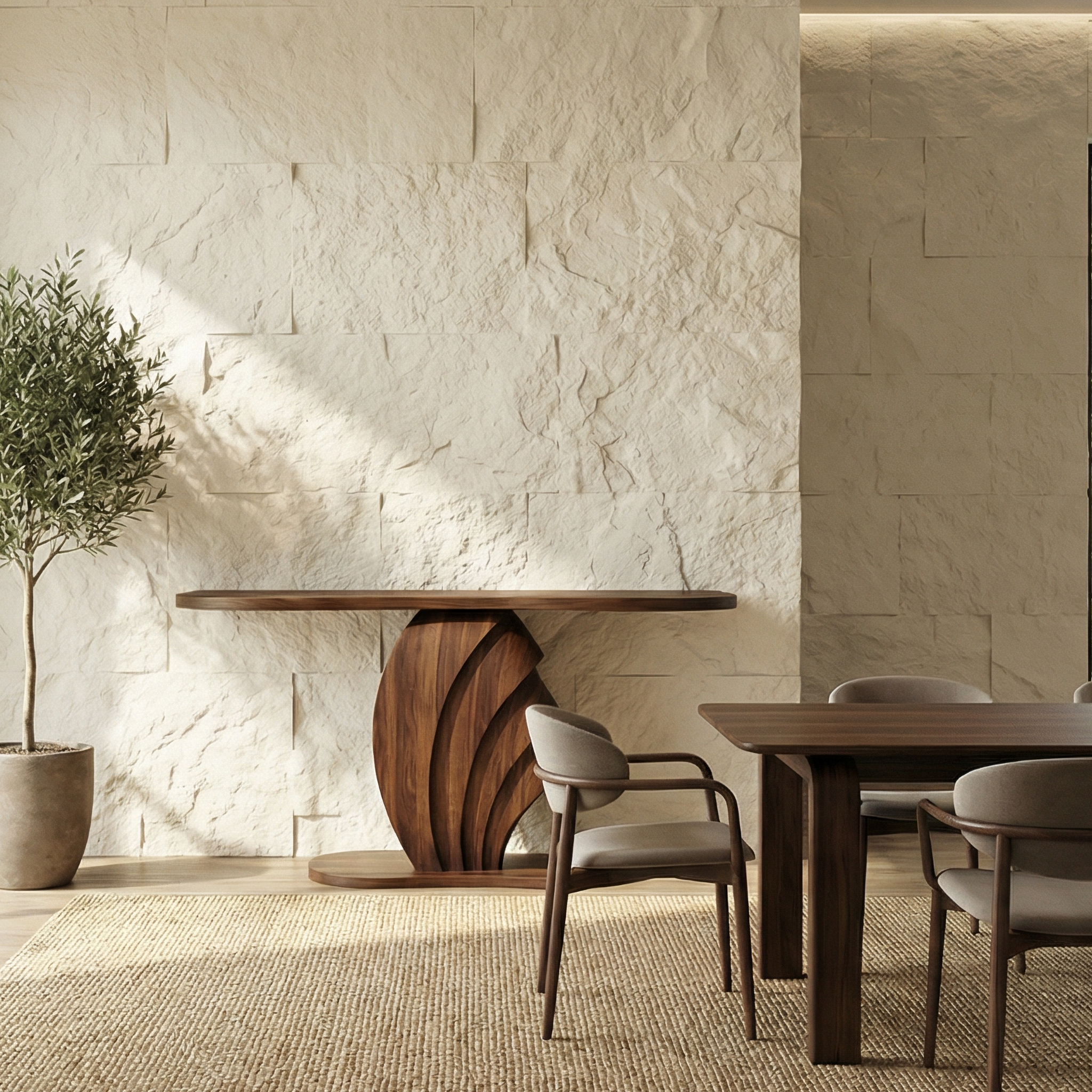 Modern Sculptural Console Table Wooden Living Room SINLSACS526