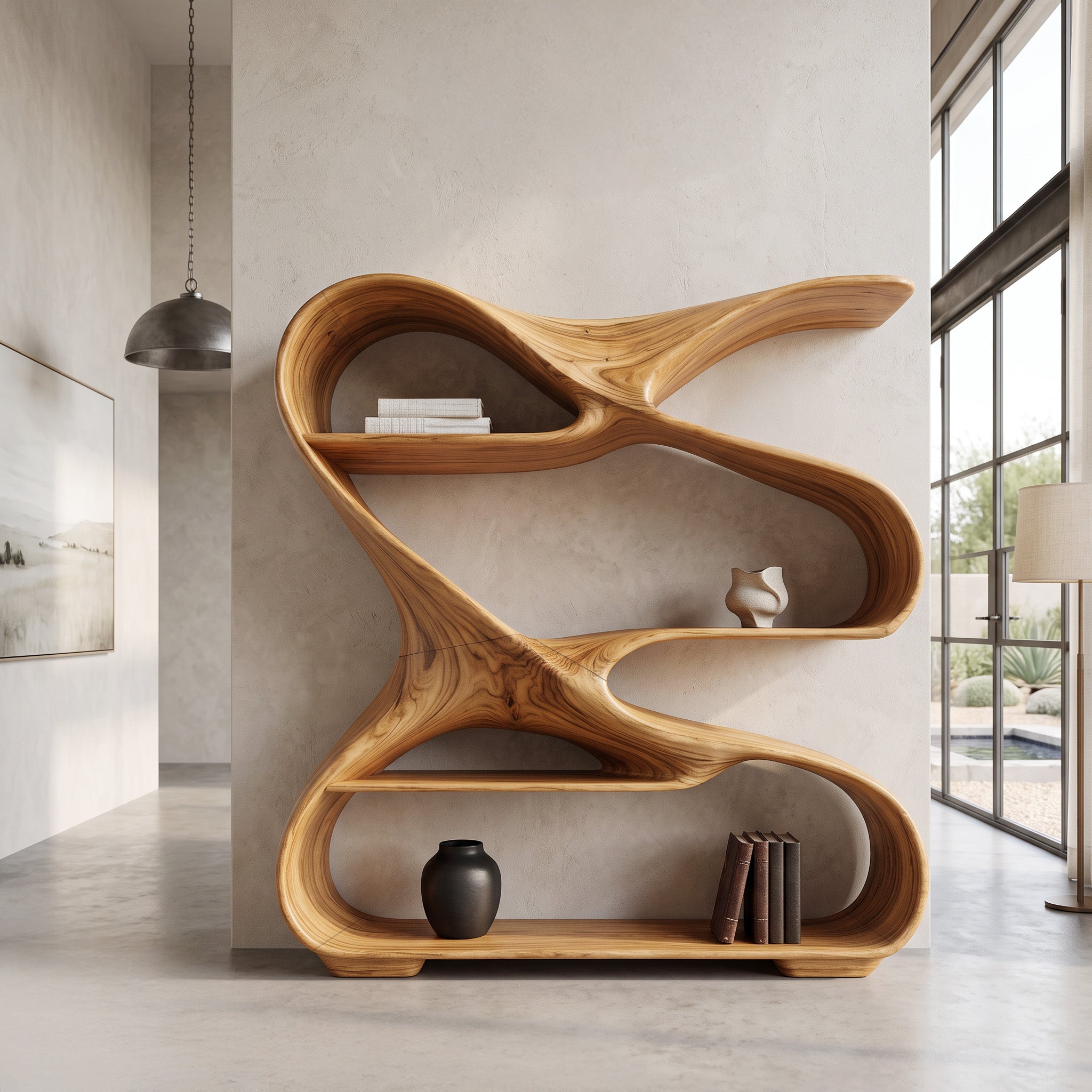 Modern Sculptural Wooden Bookshelf For Living Room Or Office Display SITHHNBS005