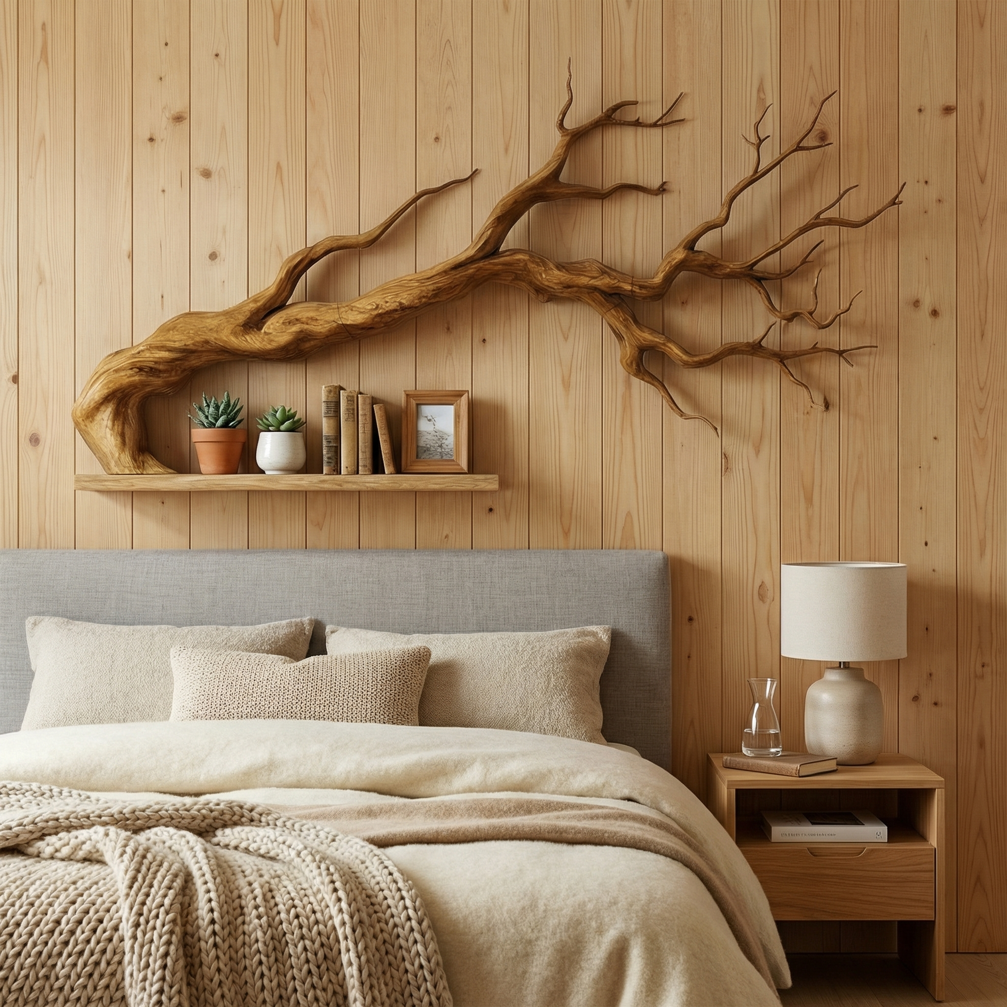 Rustic Tree Inspired Floating Shelf For Bedroom And Lounge Space SINLSATB702
