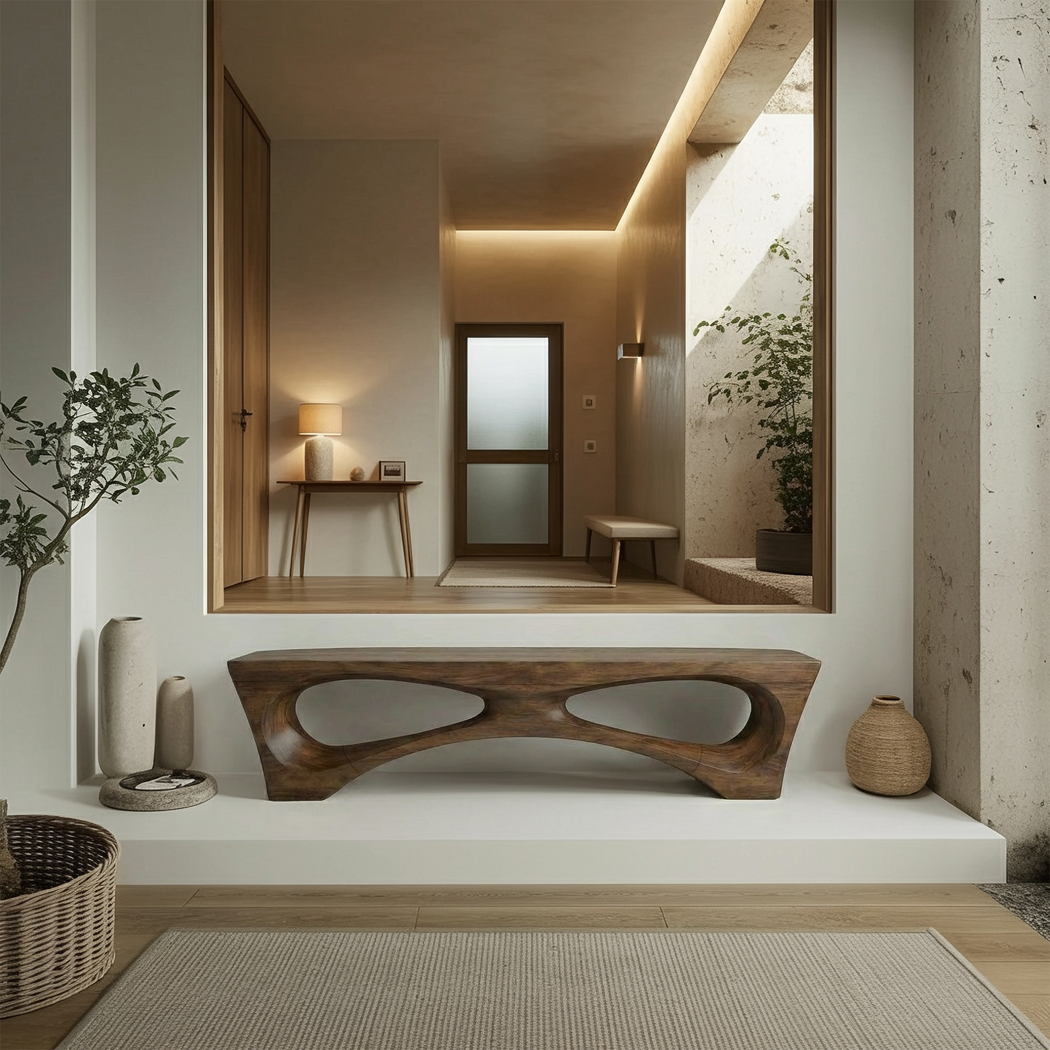 Rustic Organic Geometry Bench For Entryway And Living Room SINLSARS082