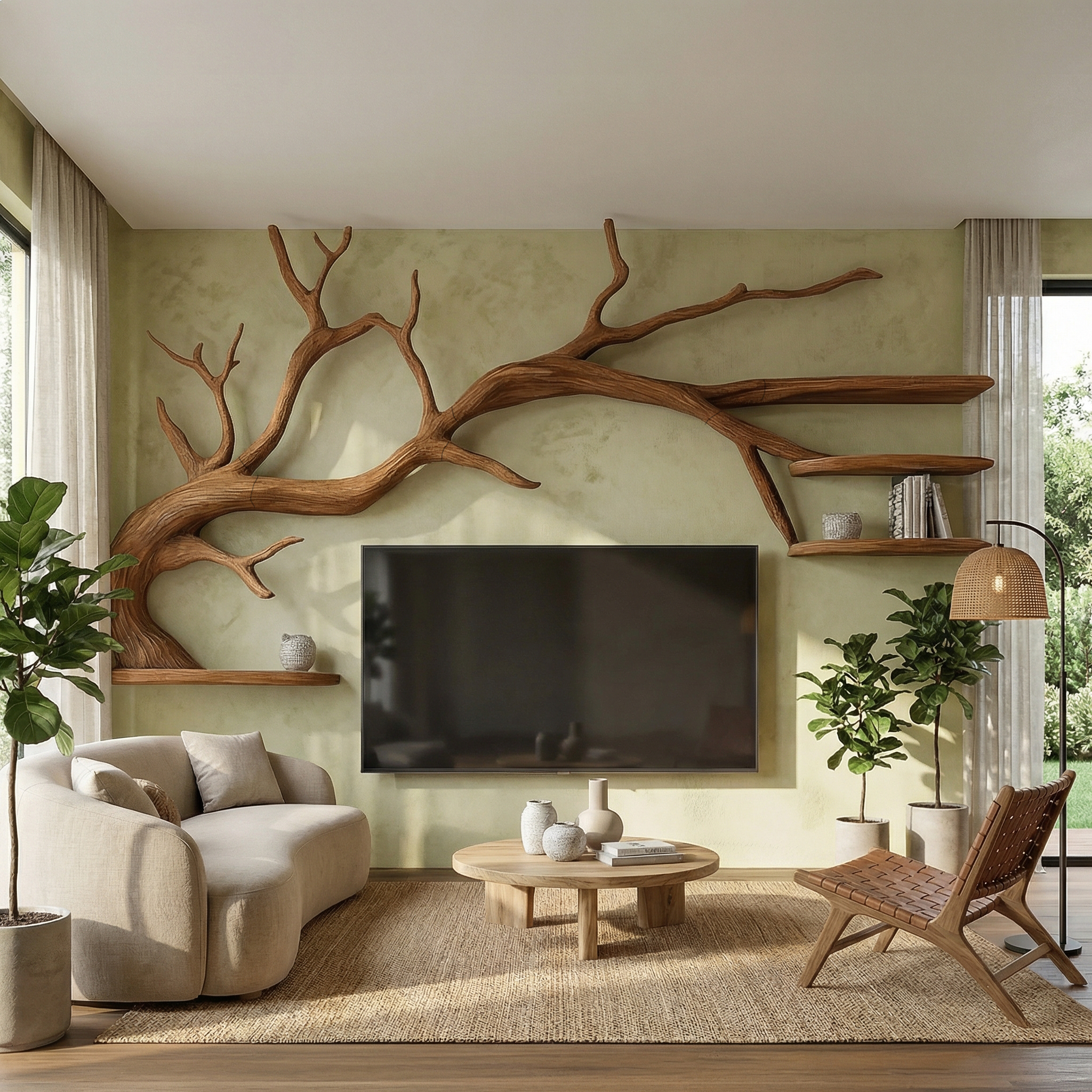 Modern Sculptural Tree TV Wall System For Living Room And Media Area SINLSATB703
