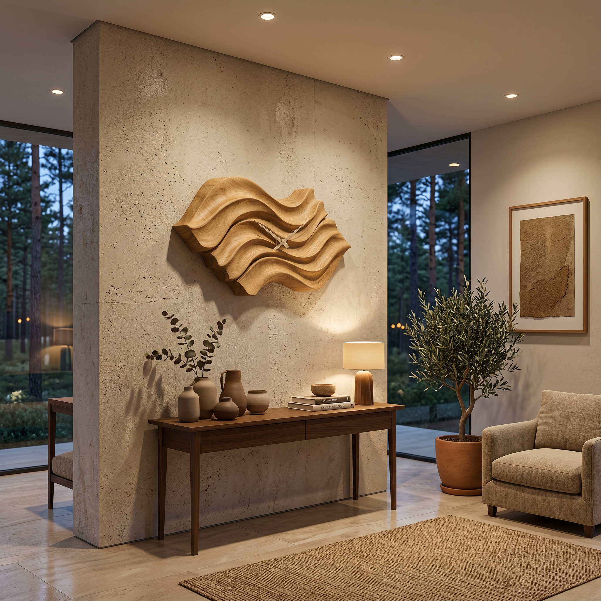 Modern Wooden Wall Clock With Organic Wavy Form For Bedroom RTTHTTWAC011