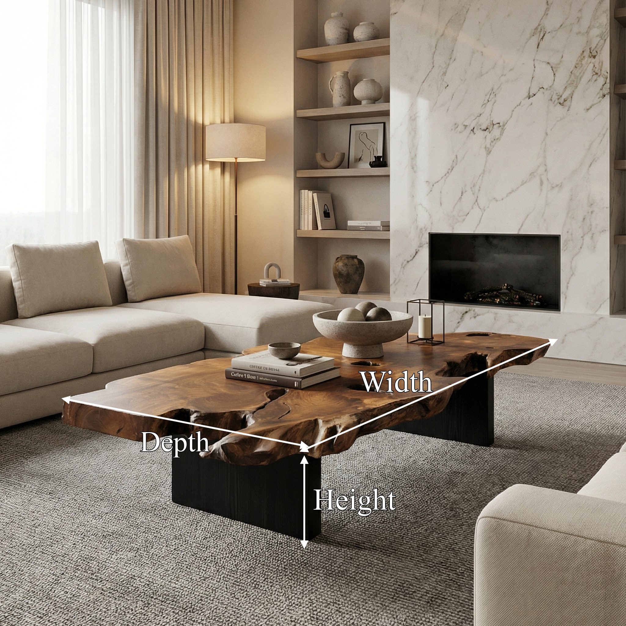 Rustic Live Edge Wood Coffee Table For Living Room SINLSACF347