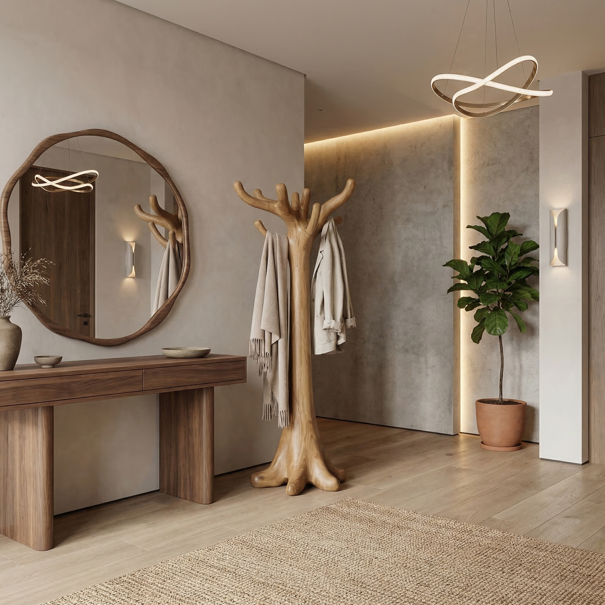 Rustic Minimal Tree Coat Rack For Bedroom And Living Area SINLSATCR105