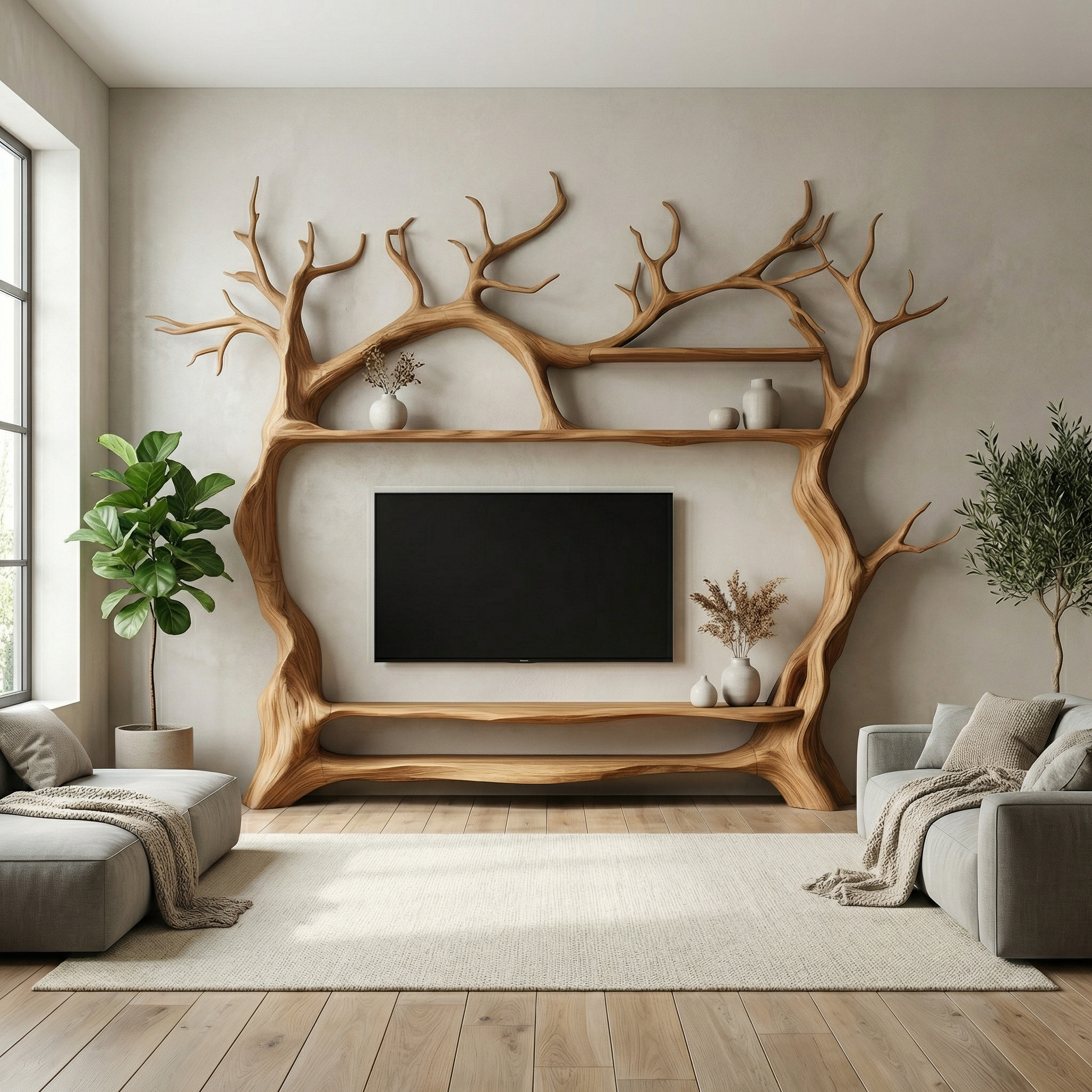 Rustic Decorative Tree TV Stand For Living Room And Lounge Interior SINLSATB706