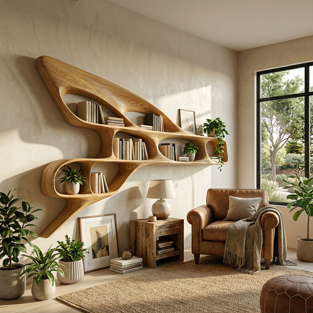 Organic Wooden Wall Bookshelf For Luxury Interior RTTHTTBS146